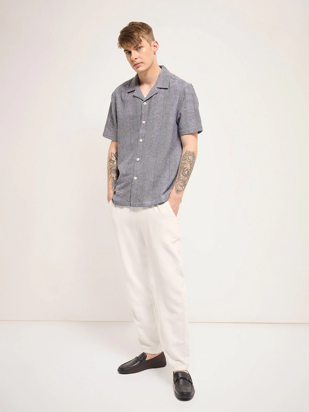 Men Blue Self Design Regular Fit Casual Shirt - Image 5