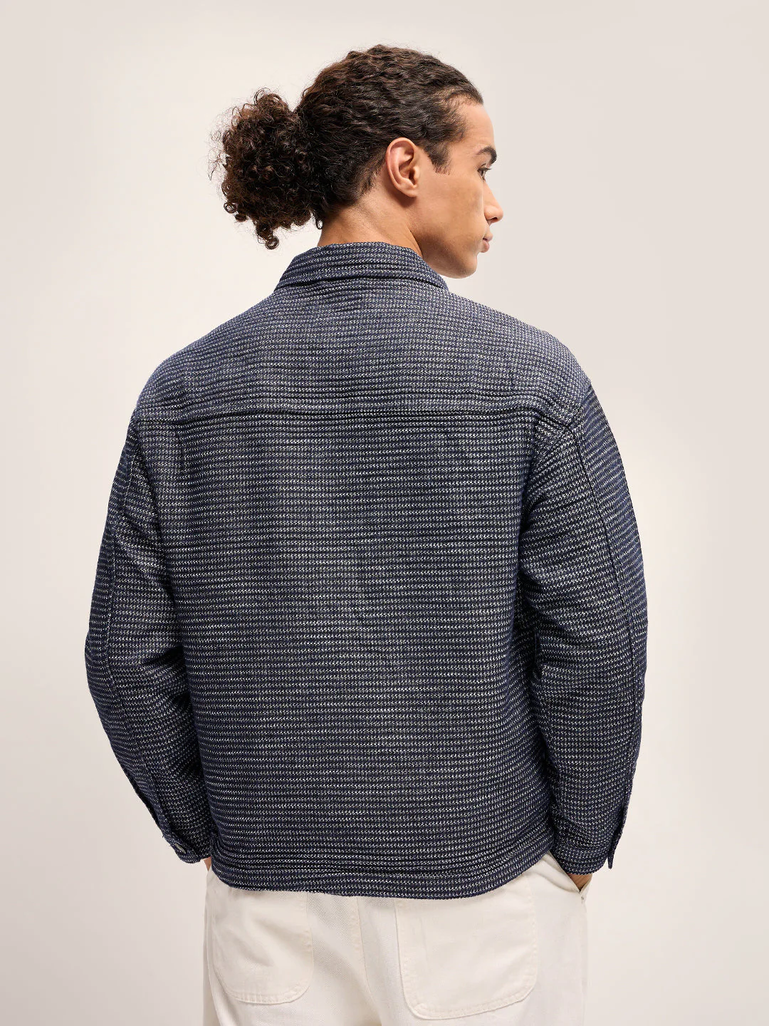 Men Blue Self Design Regular Fit Classic Denim Jacket - Image 2