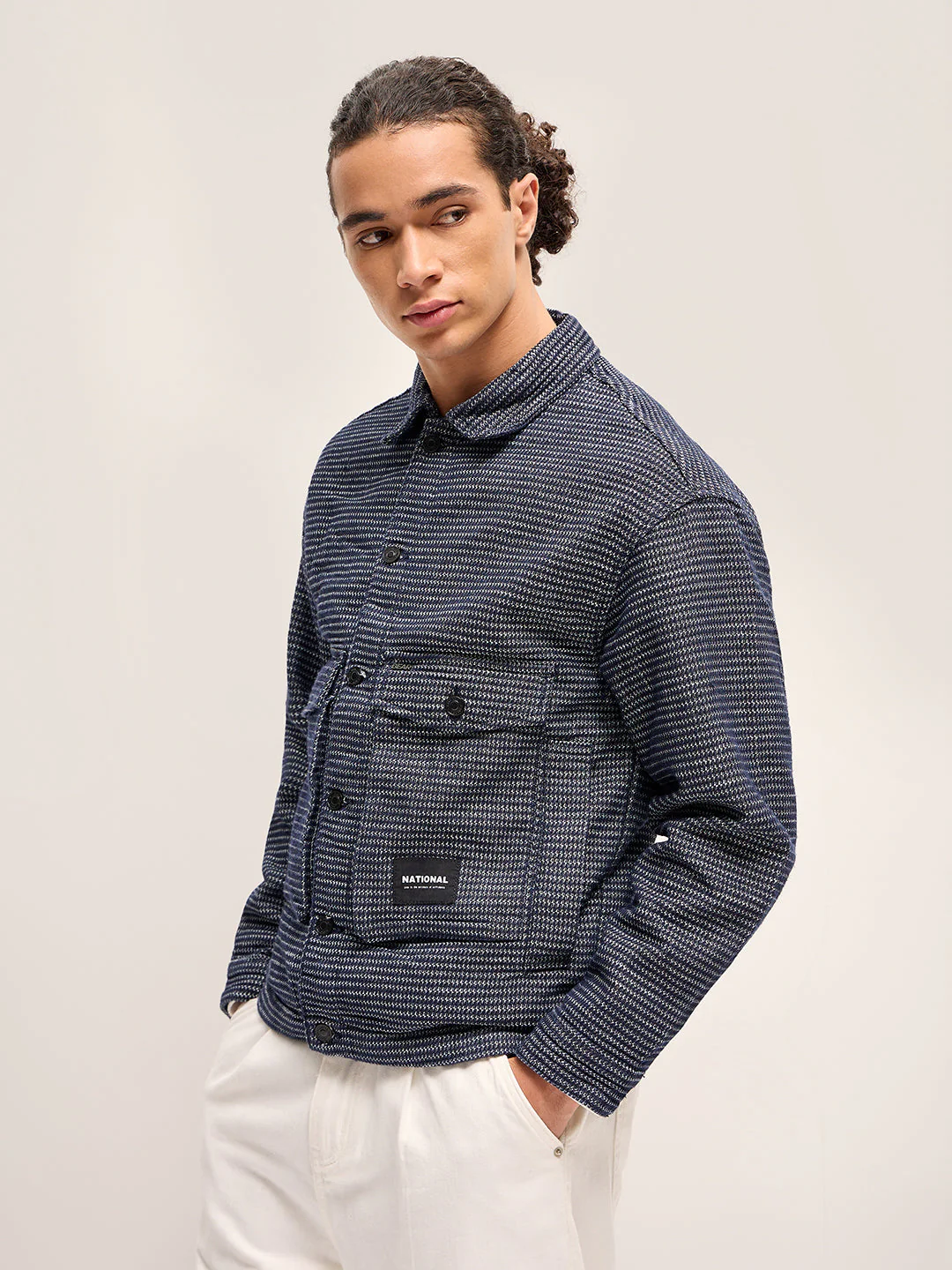 Men Blue Self Design Regular Fit Classic Denim Jacket - Image 3