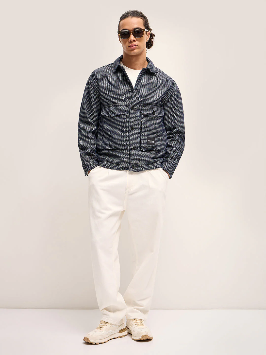 Men Blue Self Design Regular Fit Classic Denim Jacket - Image 4