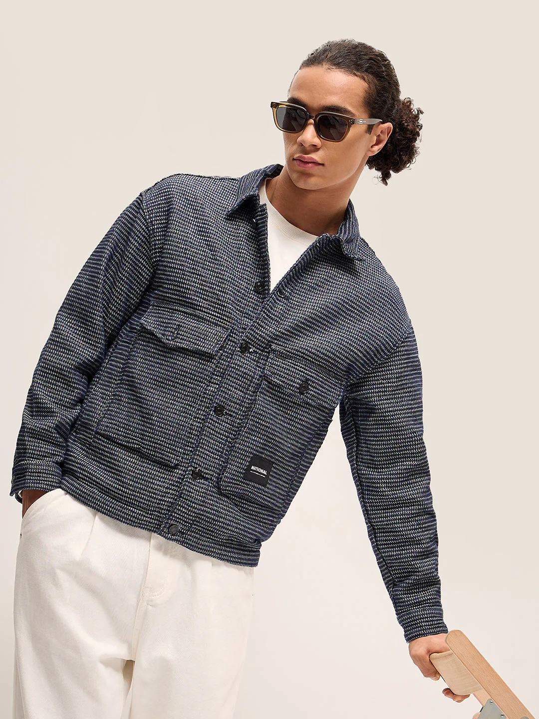 Men Blue Self Design Regular Fit Classic Denim Jacket - Image 6