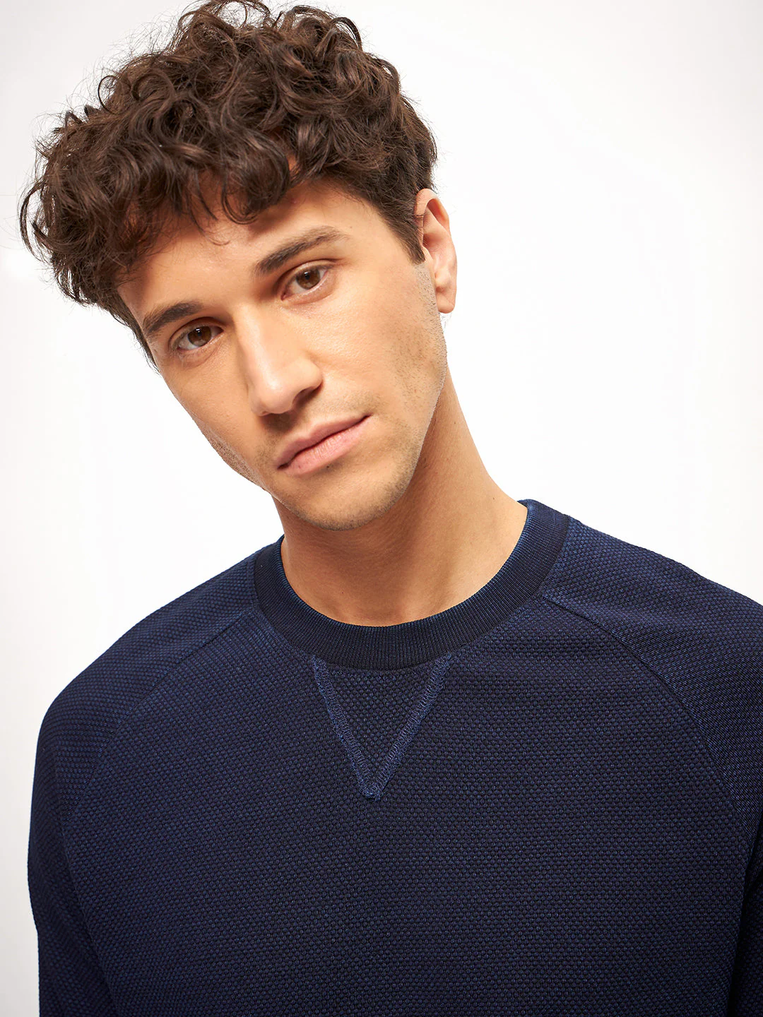 Men Blue Self Design Regular Fit Crew Neck T-Shirt - Image 5