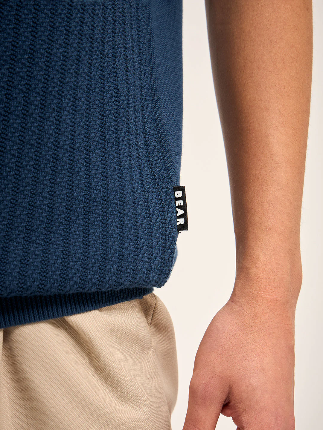 Men Blue Self Design Regular Fit Polo T-Shirt - Image 6