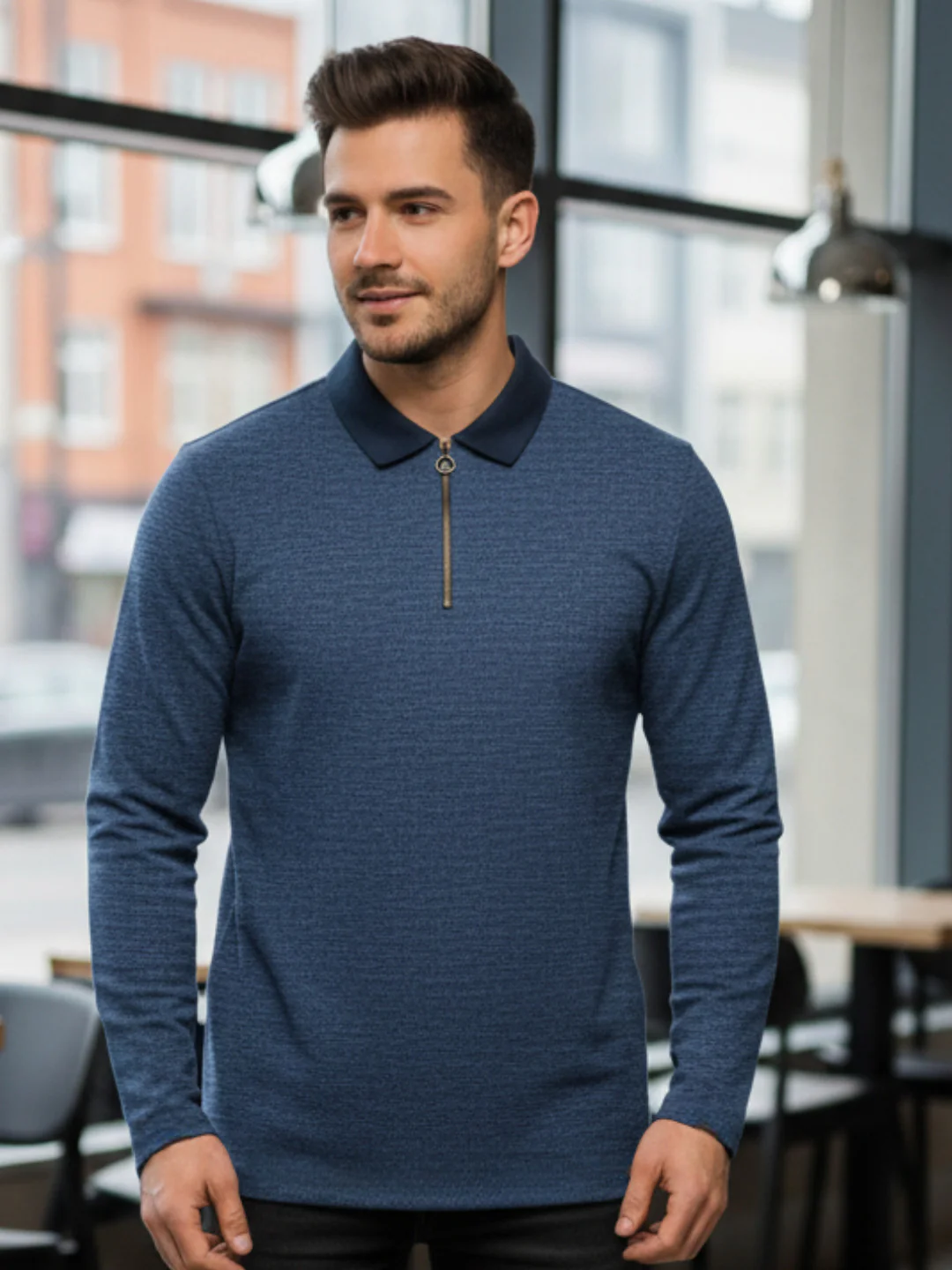 Men Blue Semi-Formal Wear T-Shirt - Image 4