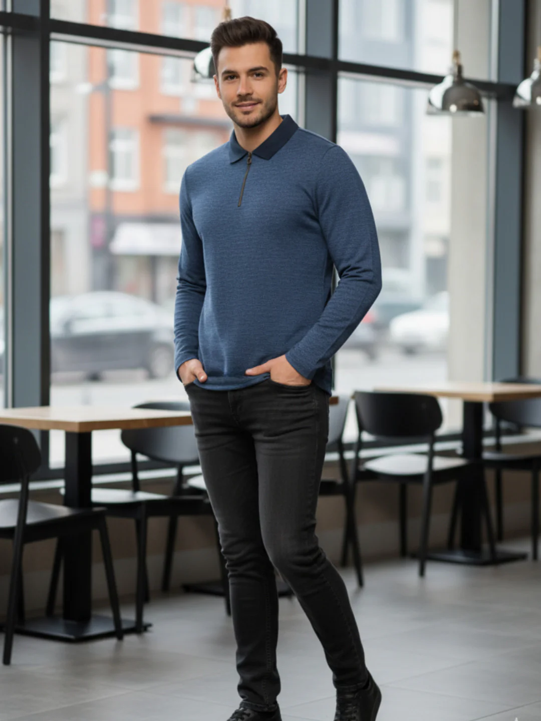 Men Blue Semi-Formal Wear T-Shirt - Image 5