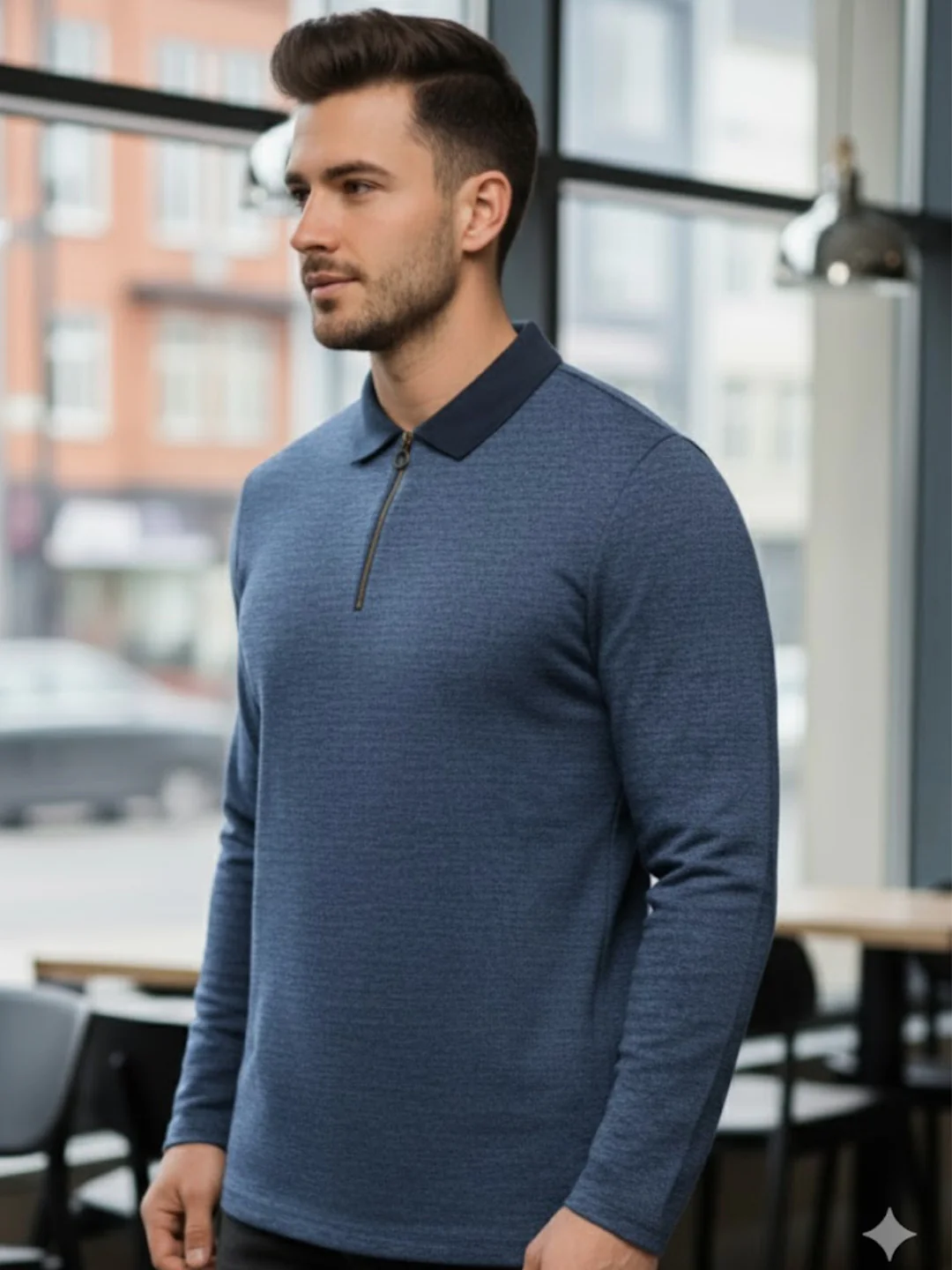Men Blue Semi-Formal Wear T-Shirt - Image 6