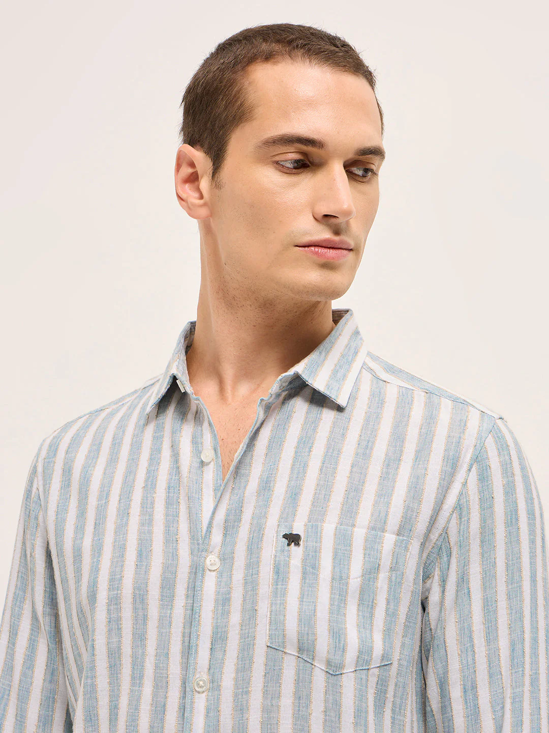 Men Blue Slim Fit Casual Shirt - Image 5
