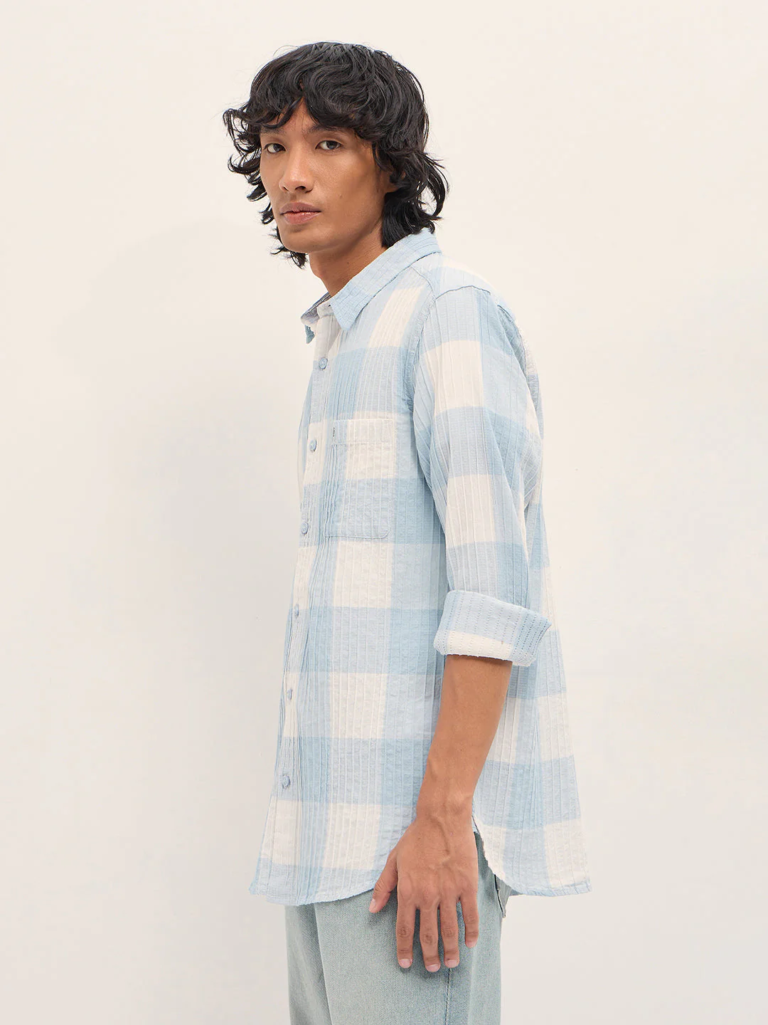 Men Blue Slim Fit Casual Shirt - Image 3