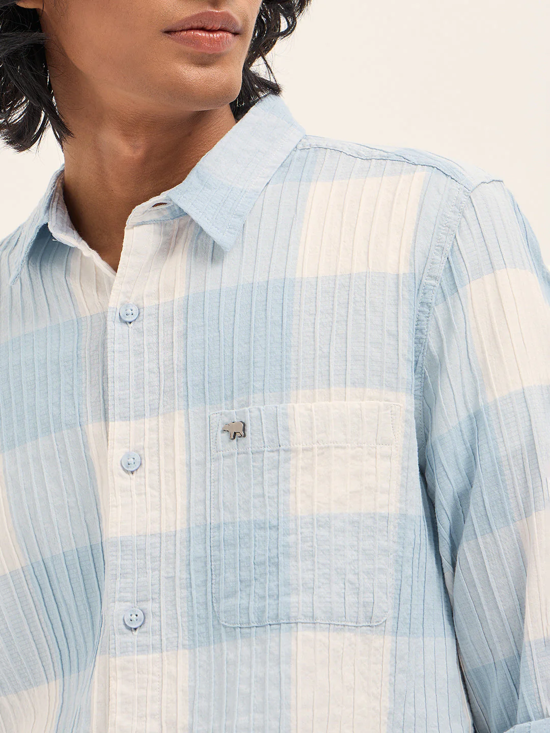 Men Blue Slim Fit Casual Shirt - Image 5
