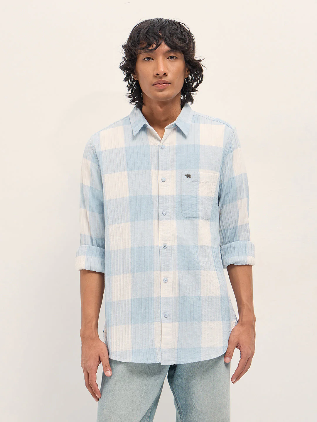 Men Blue Slim Fit Casual Shirt - Image 6