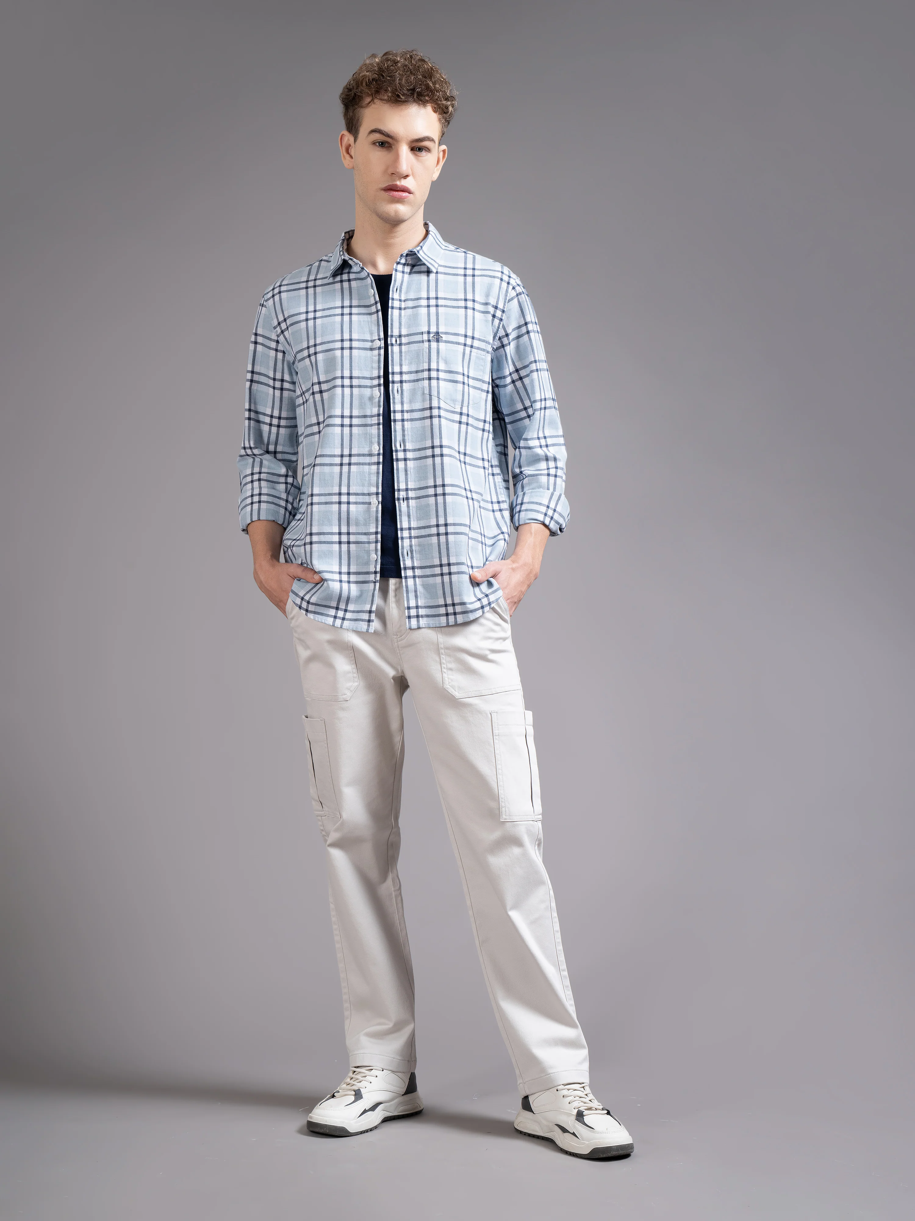 Men Blue Slim Fit Checked Shirt - Image 4