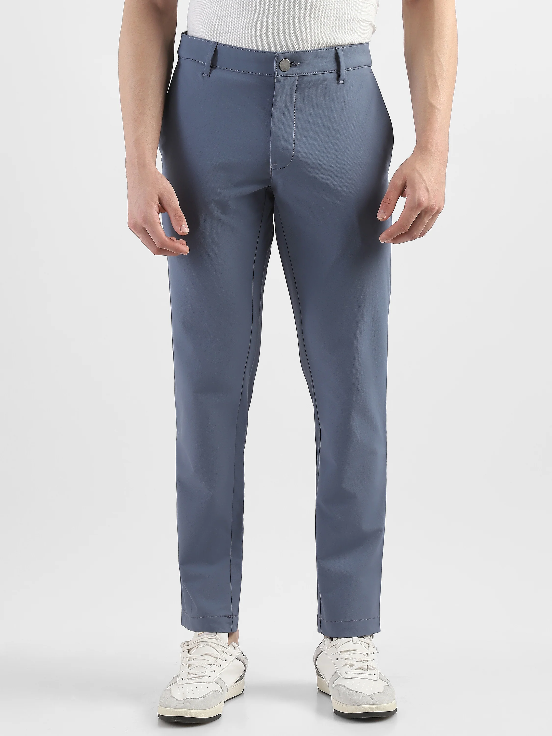 Men Blue Slim Fit Formal Trouser - Image 2