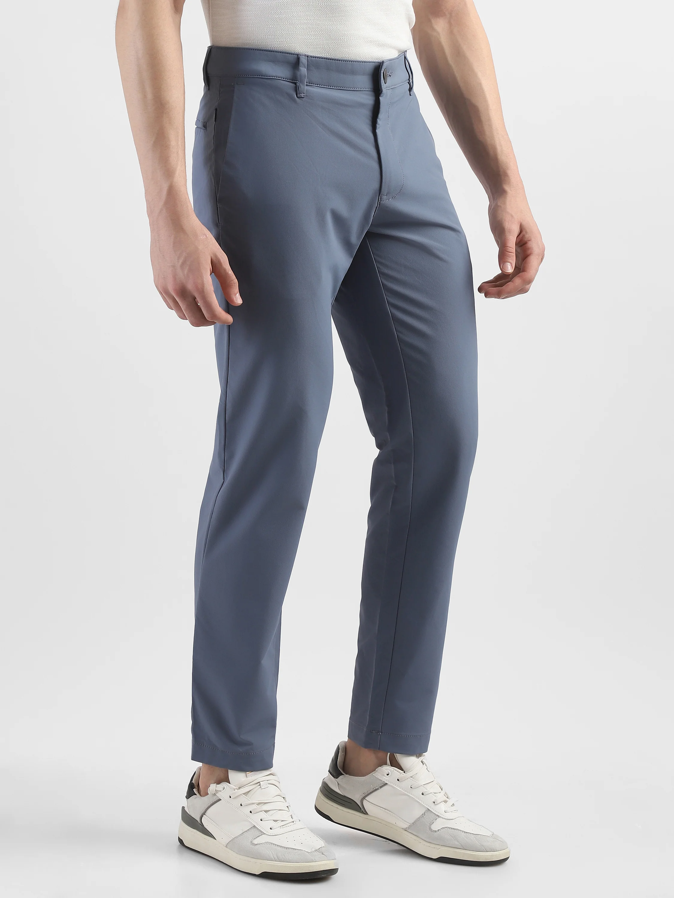 Men Blue Slim Fit Formal Trouser - Image 6