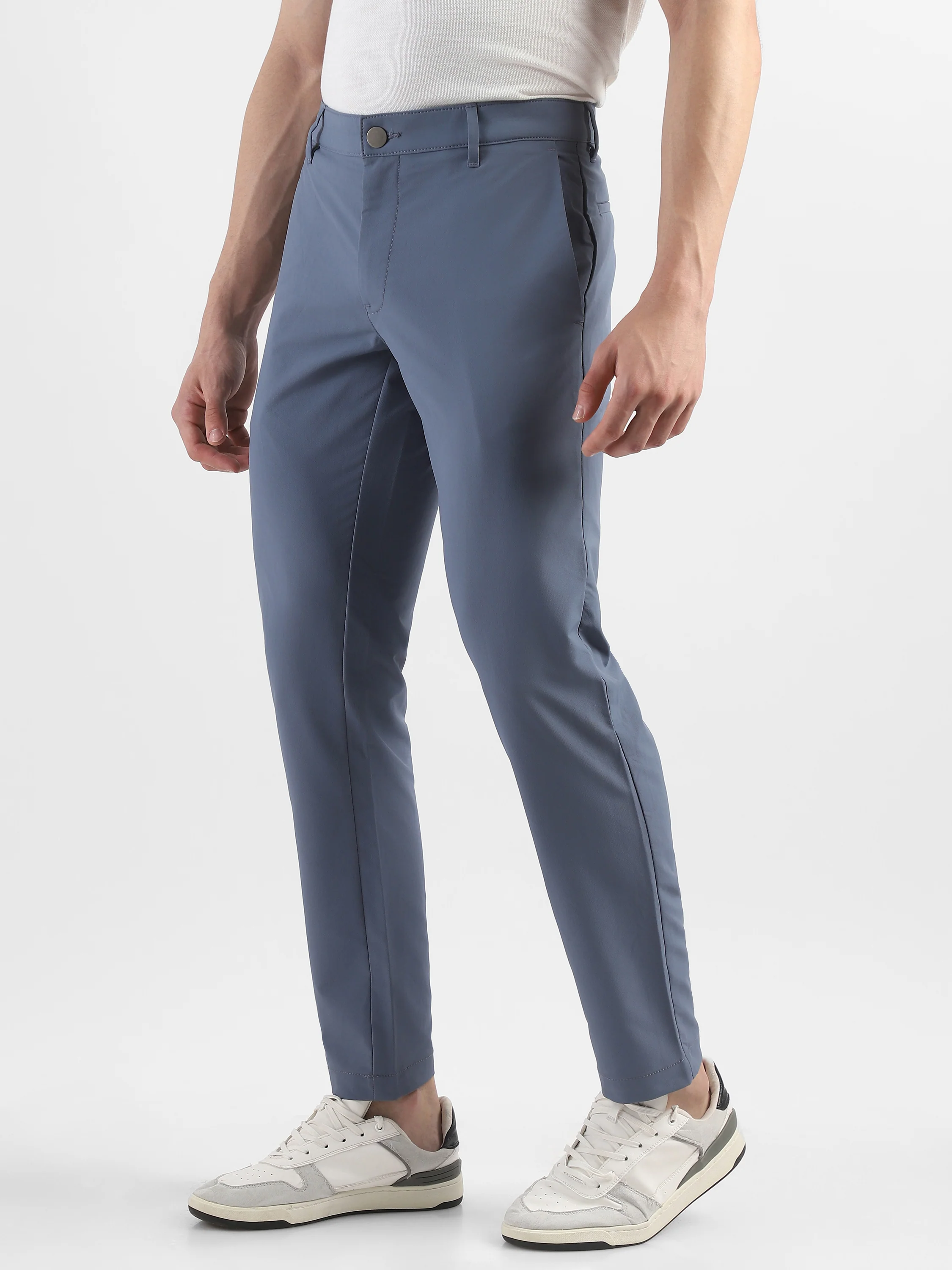 Men Blue Slim Fit Formal Trouser - Image 7