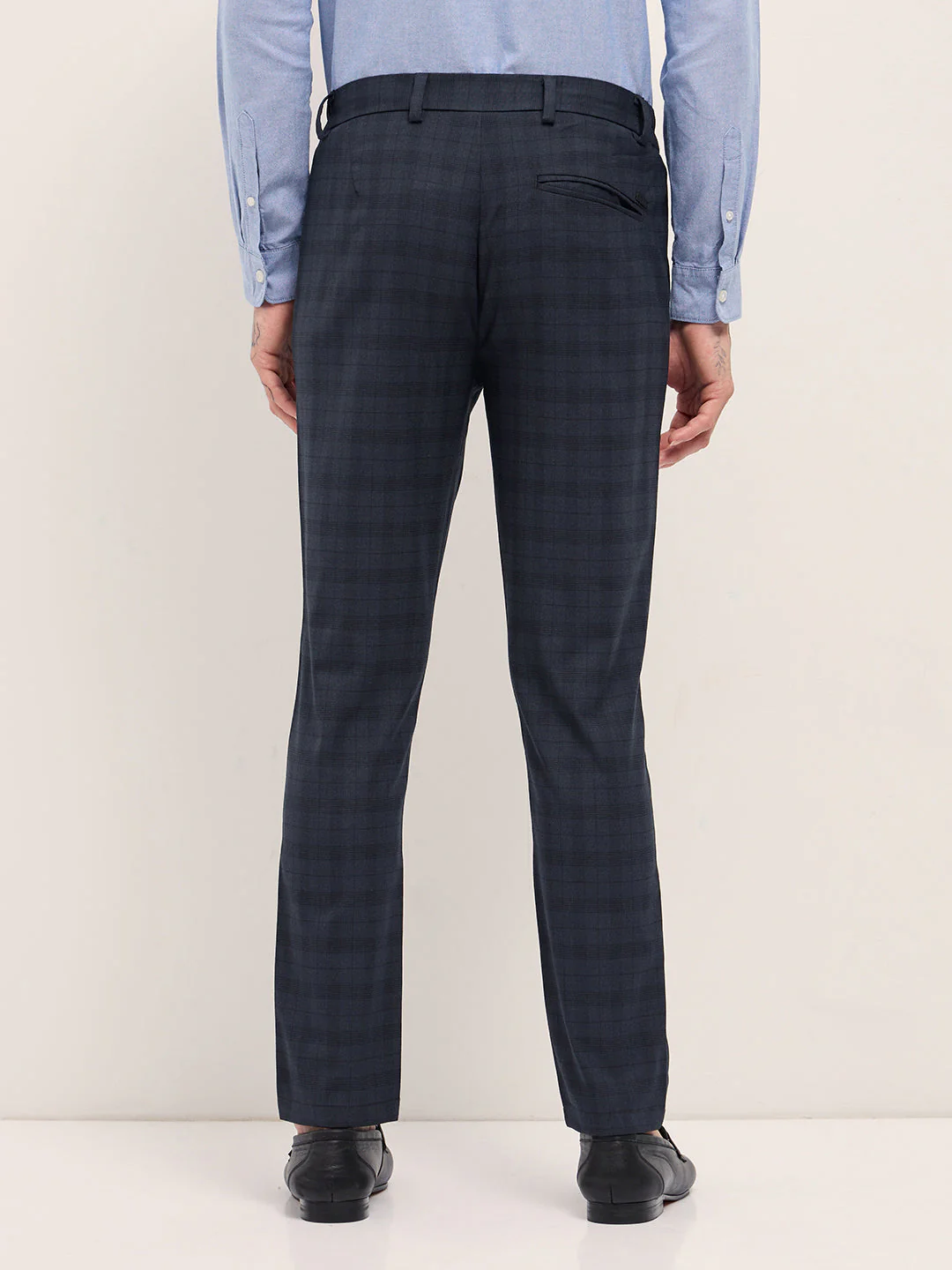 Men Blue Slim Fit Formal Trousers - Image 2