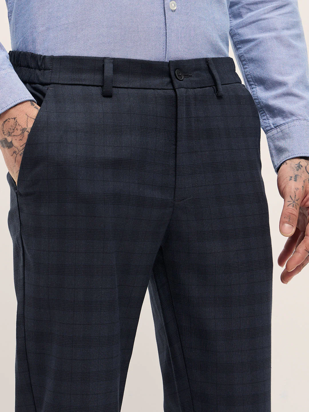 Men Blue Slim Fit Formal Trousers - Image 5