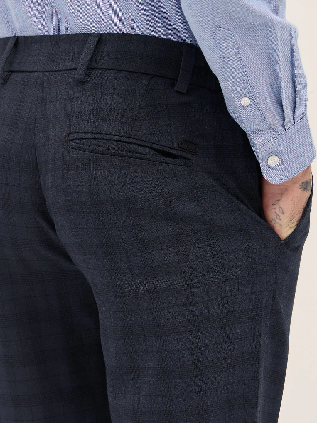 Men Blue Slim Fit Formal Trousers - Image 6