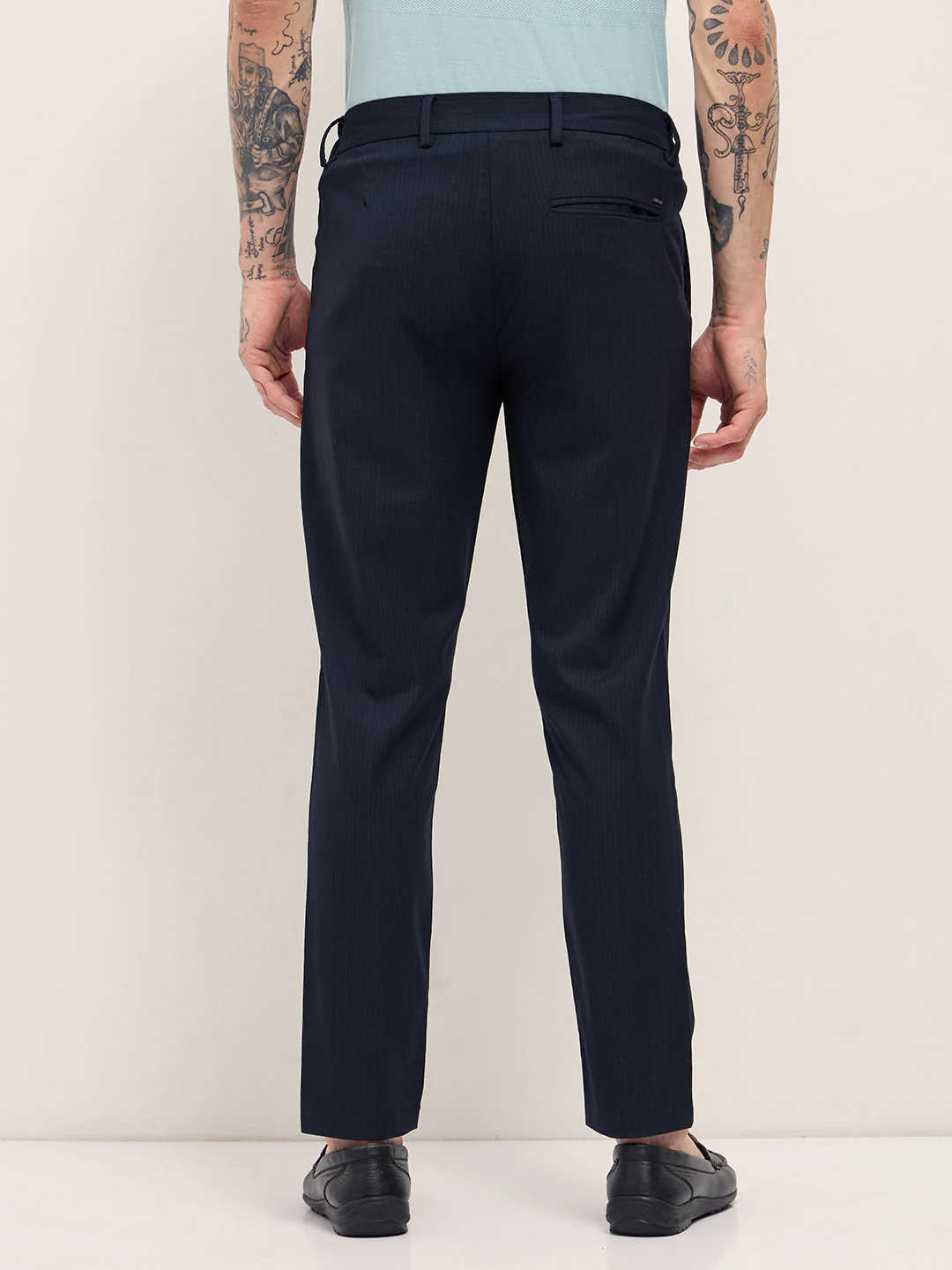 Men Blue Slim Fit Formal Trousers - Image 2