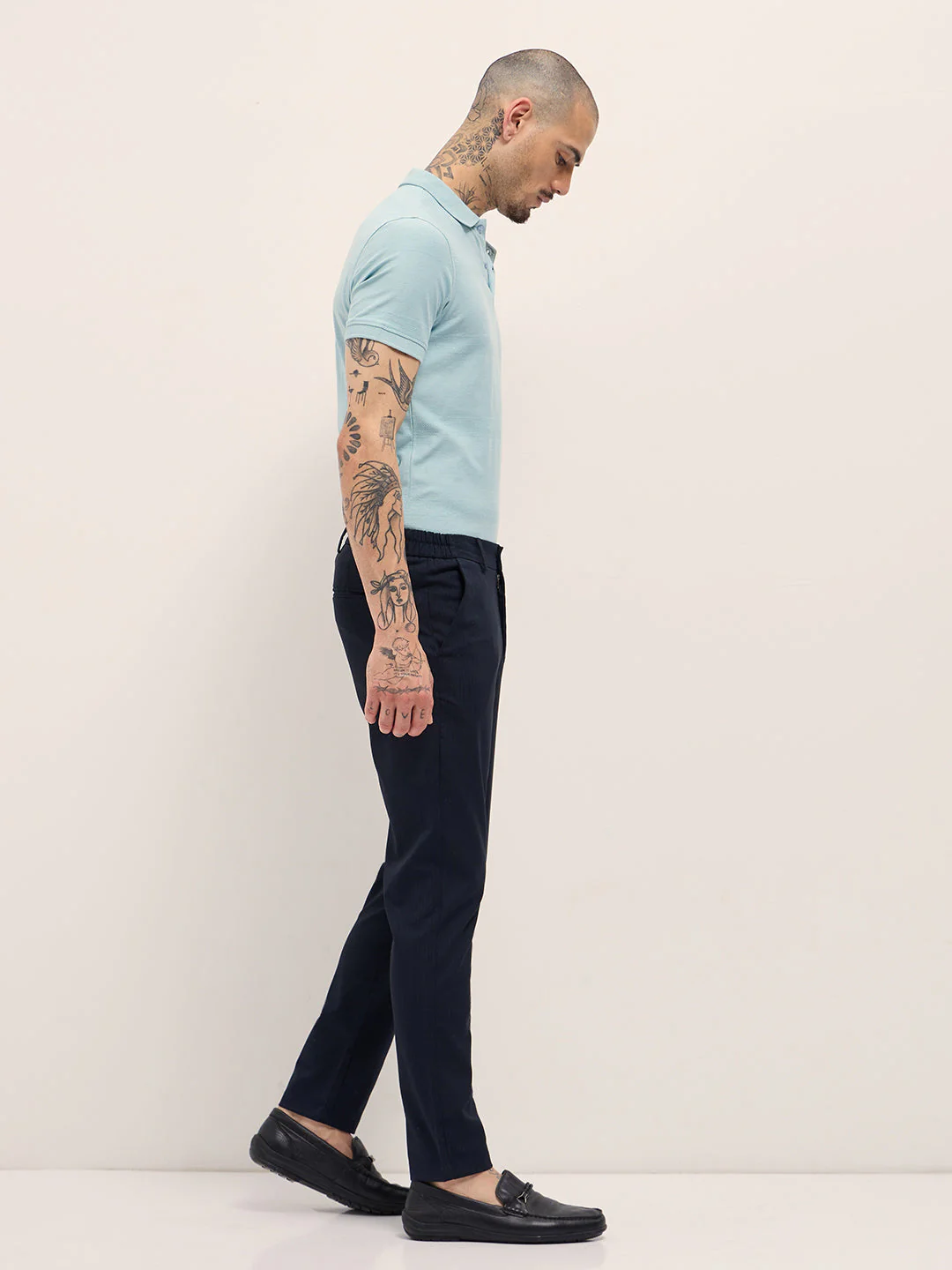 Men Blue Slim Fit Formal Trousers - Image 3