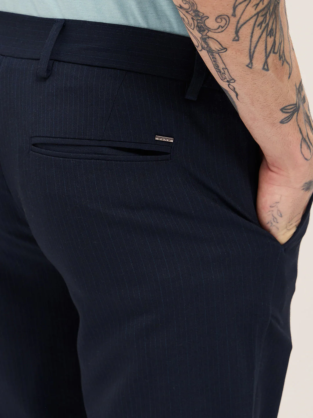 Men Blue Slim Fit Formal Trousers - Image 6