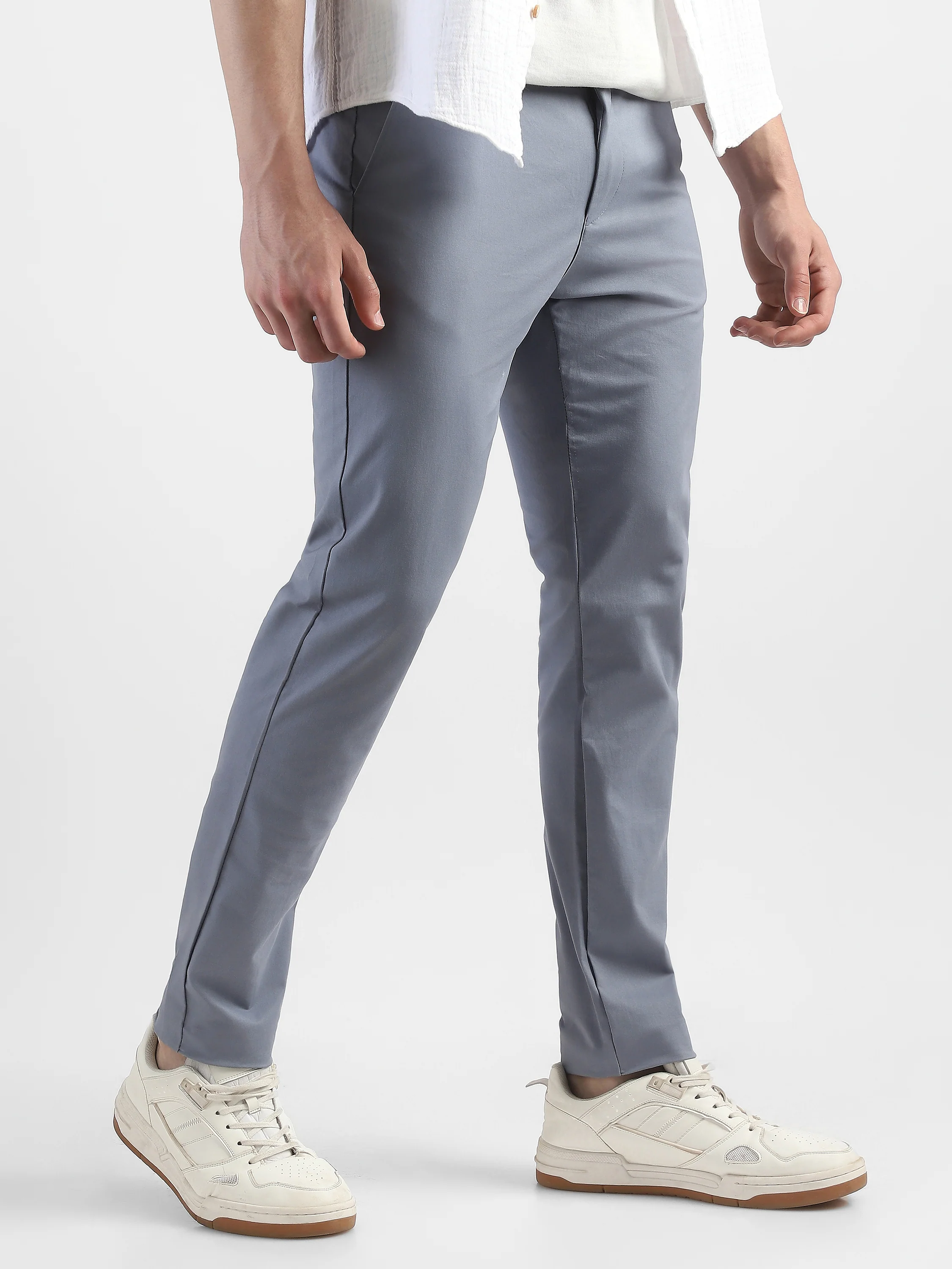 Men Blue Slim Fit Mid Rise Formal Trouser - Image 4