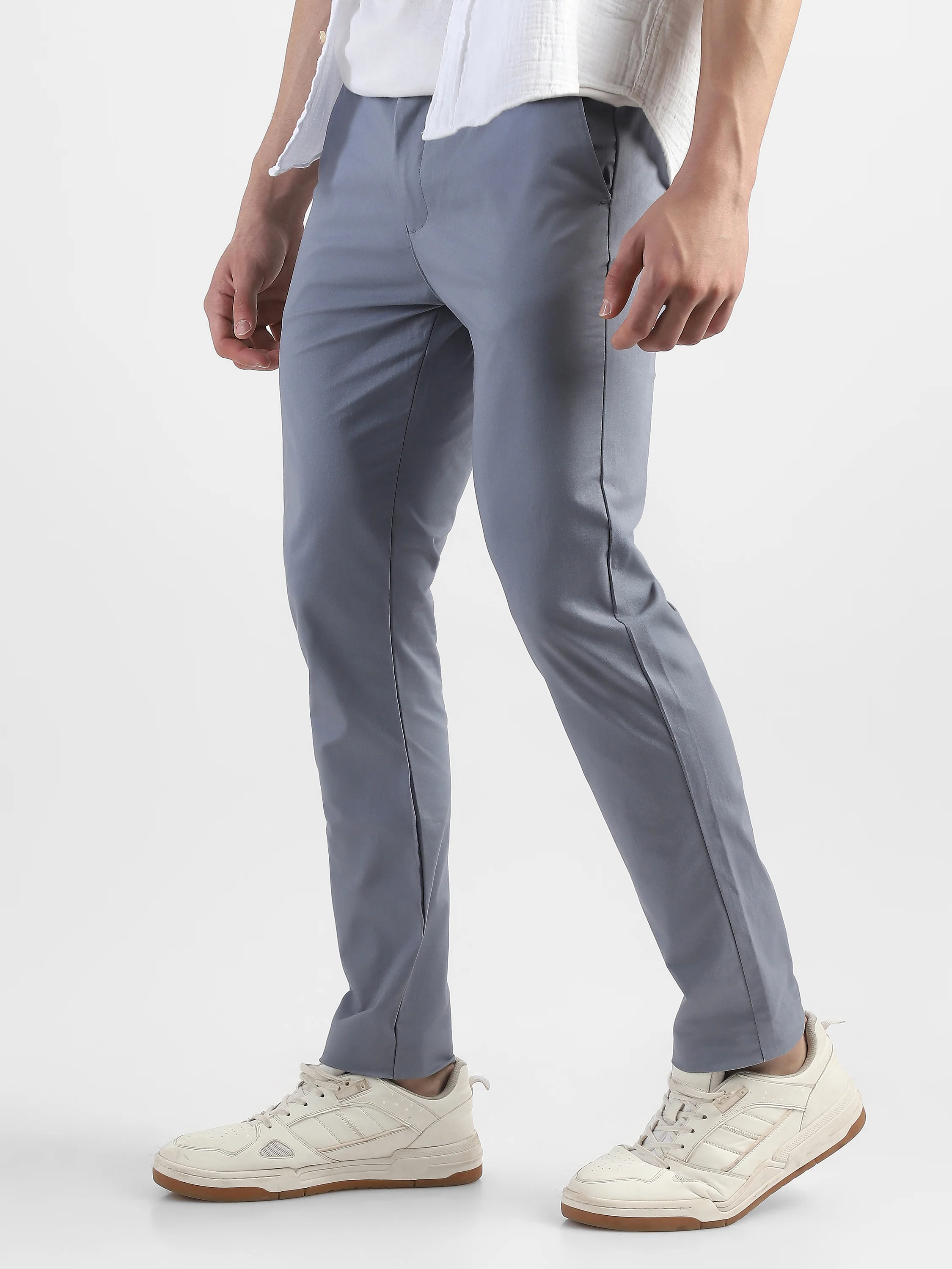 Men Blue Slim Fit Mid Rise Formal Trouser - Image 5