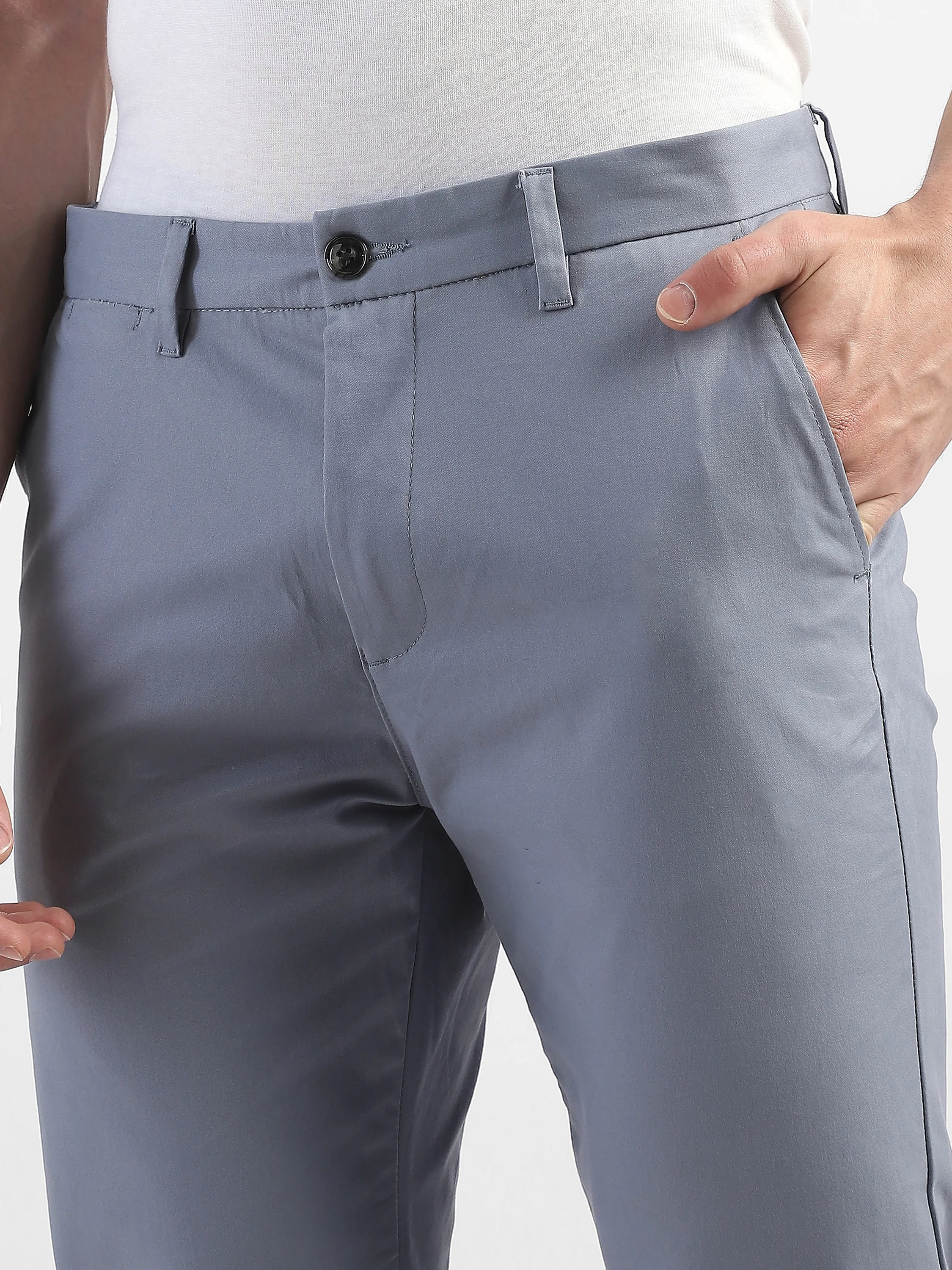 Men Blue Slim Fit Mid Rise Formal Trouser - Image 6
