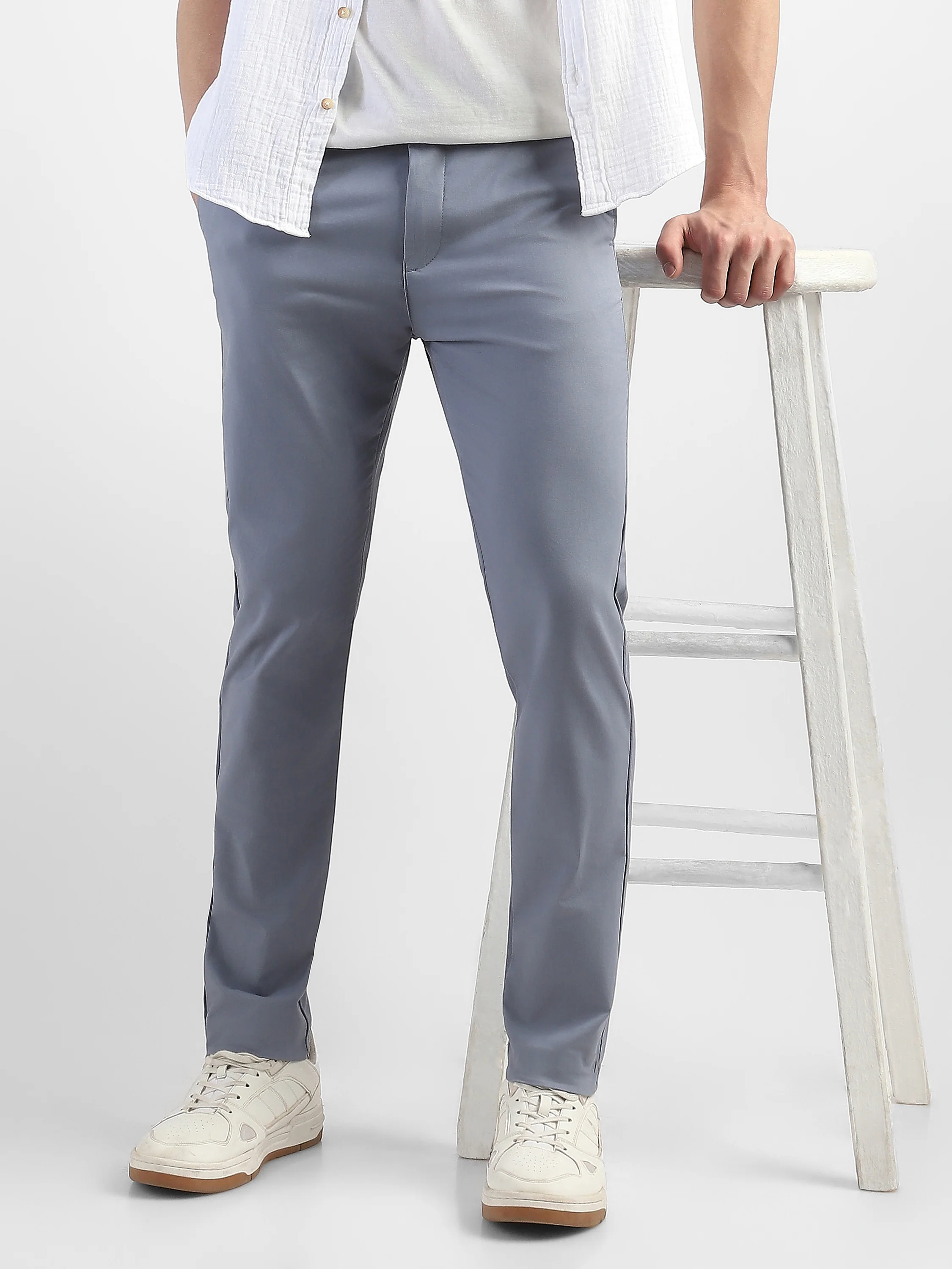 Men Blue Slim Fit Mid Rise Formal Trouser - Image 7