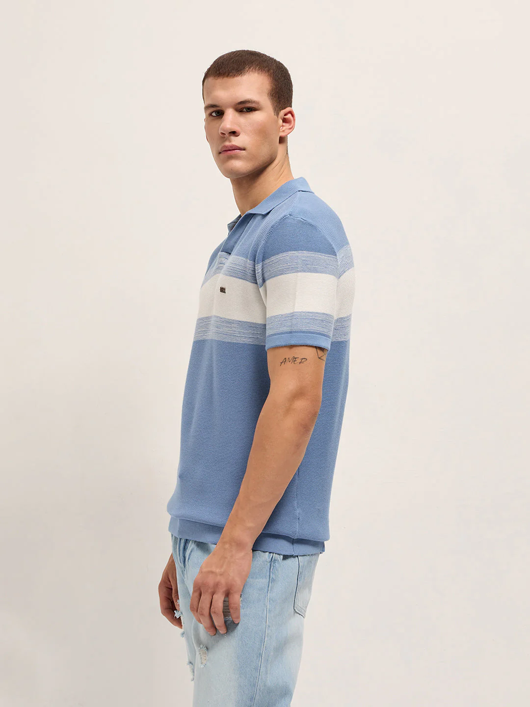 Men Blue Slim Fit Polo - Image 3