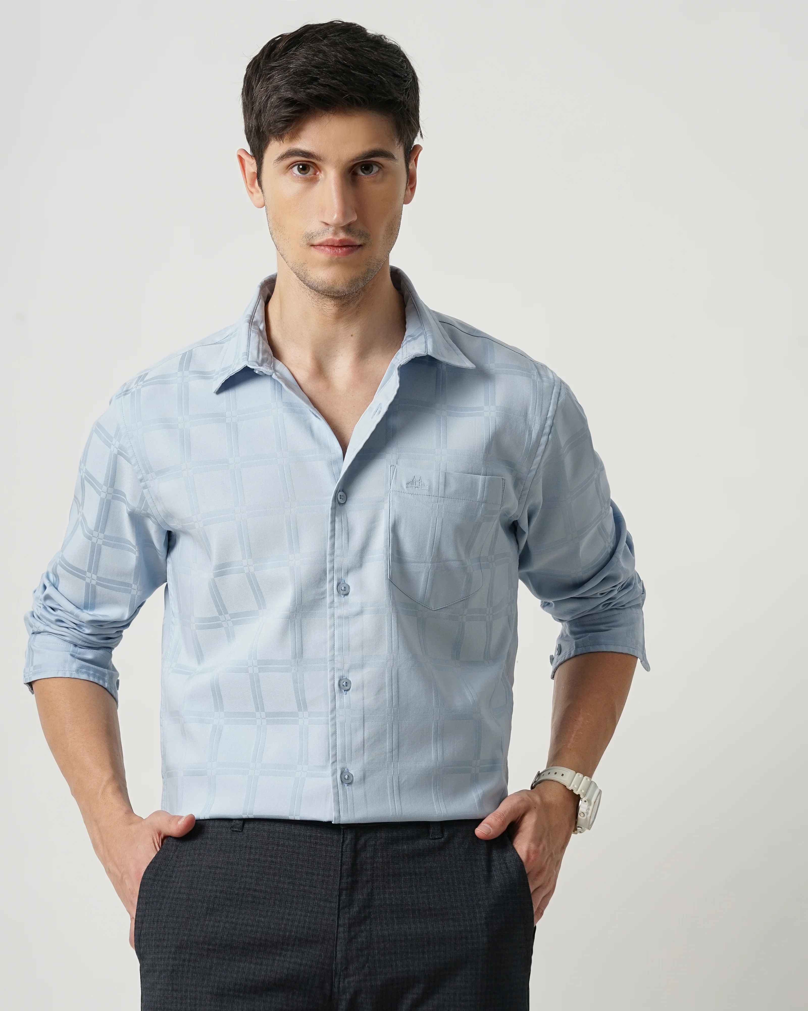 Men Blue Slim Fit Shirt - Image 5