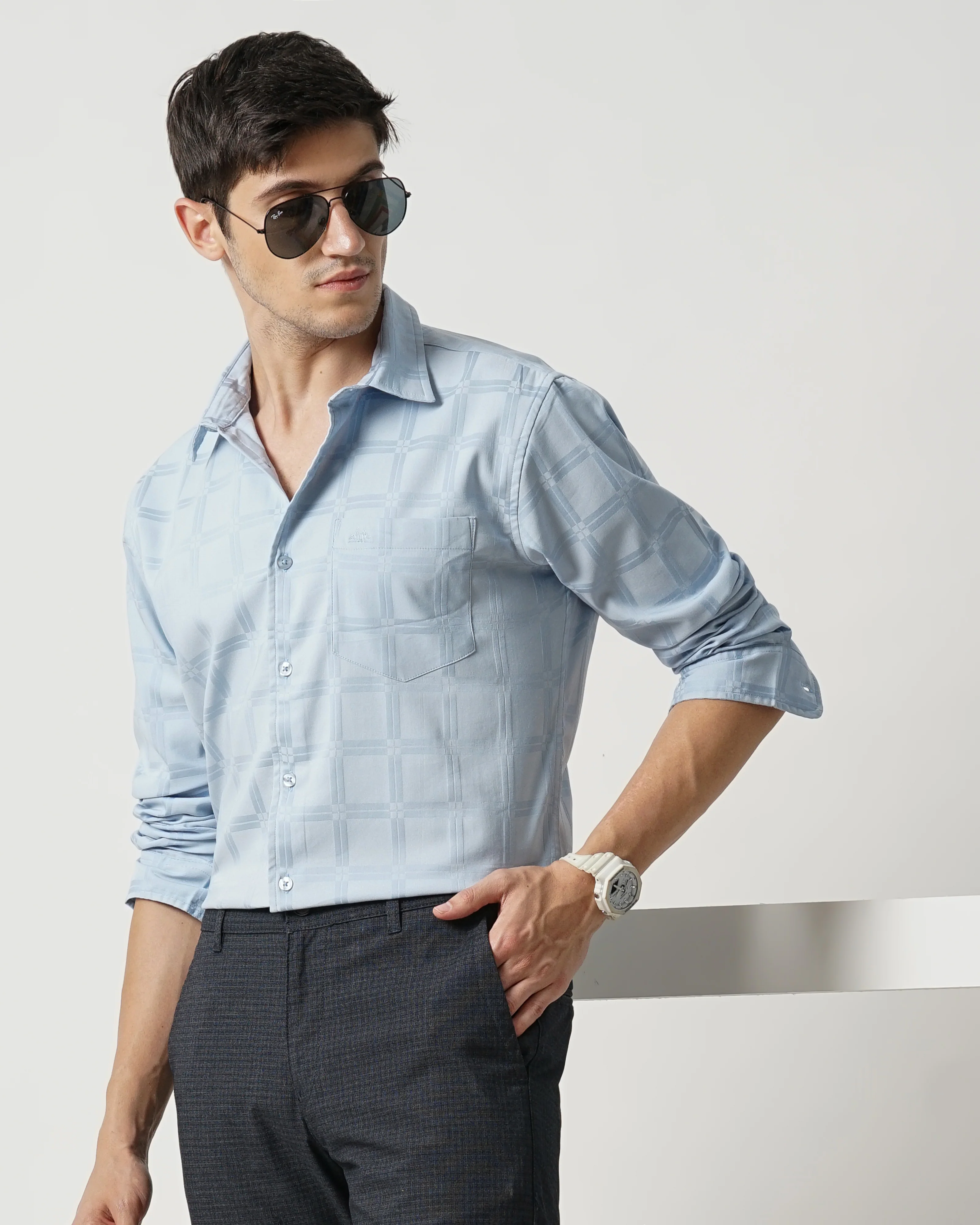 Men Blue Slim Fit Shirt - Image 7