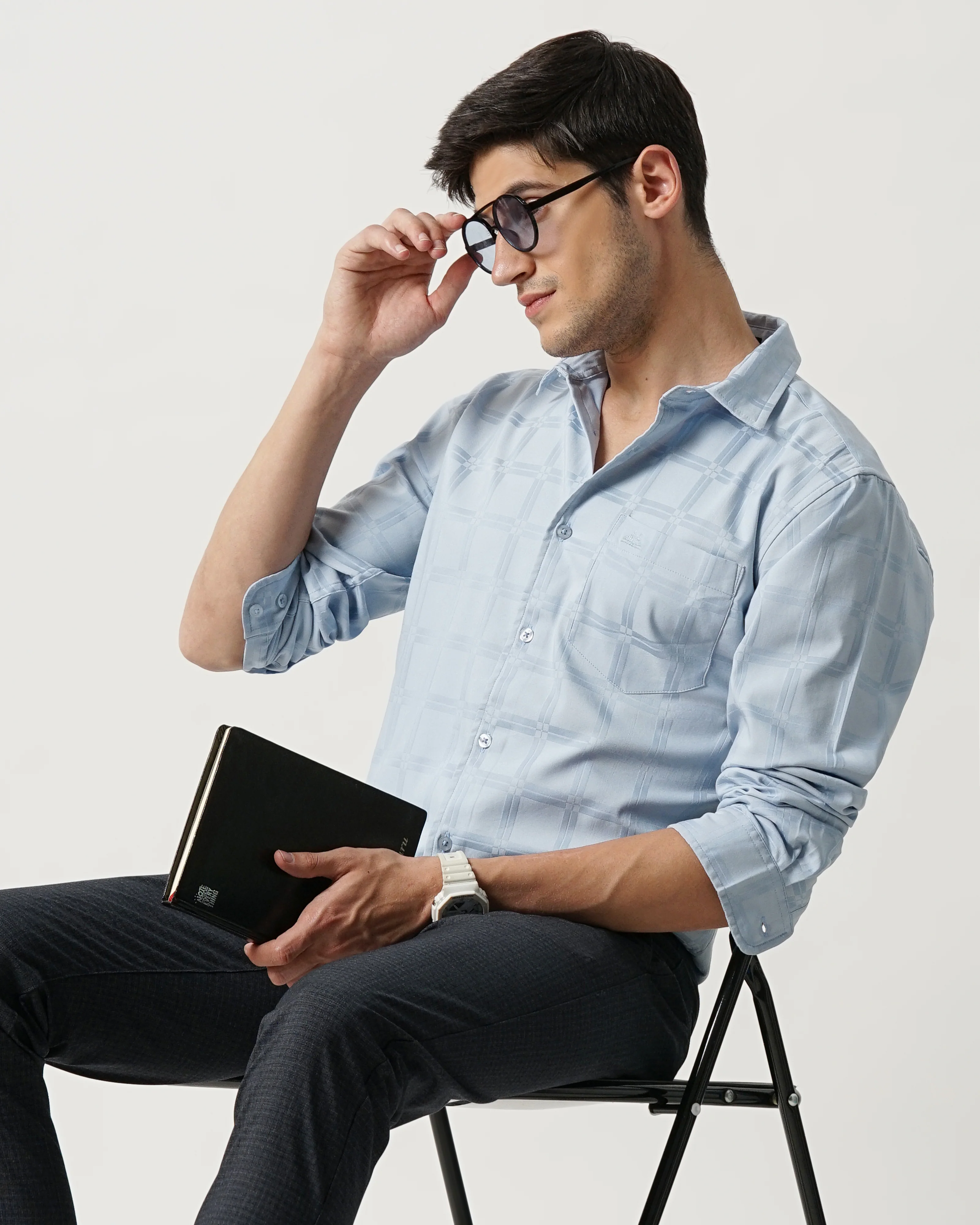 Men Blue Slim Fit Shirt - Image 8