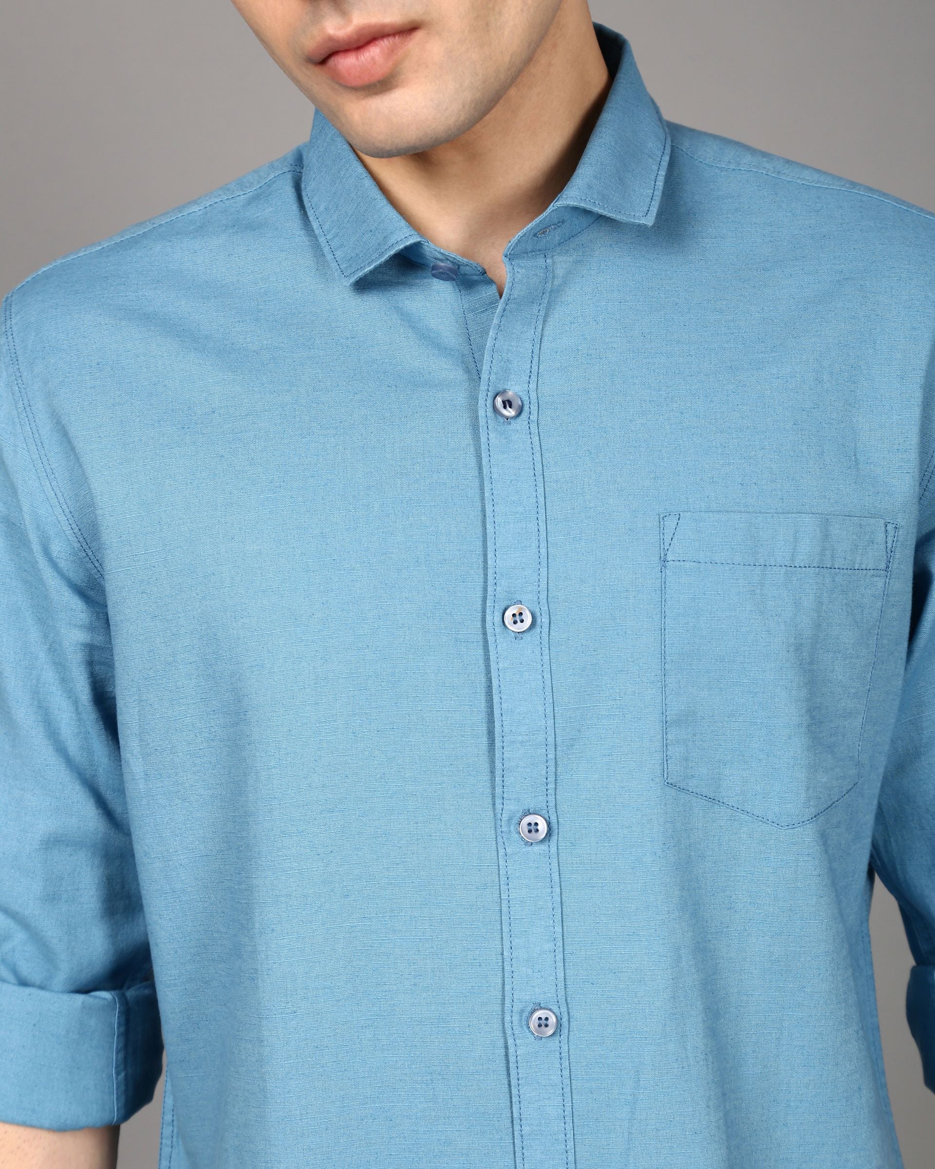 Men Blue Slim Fit Shirt - Image 3