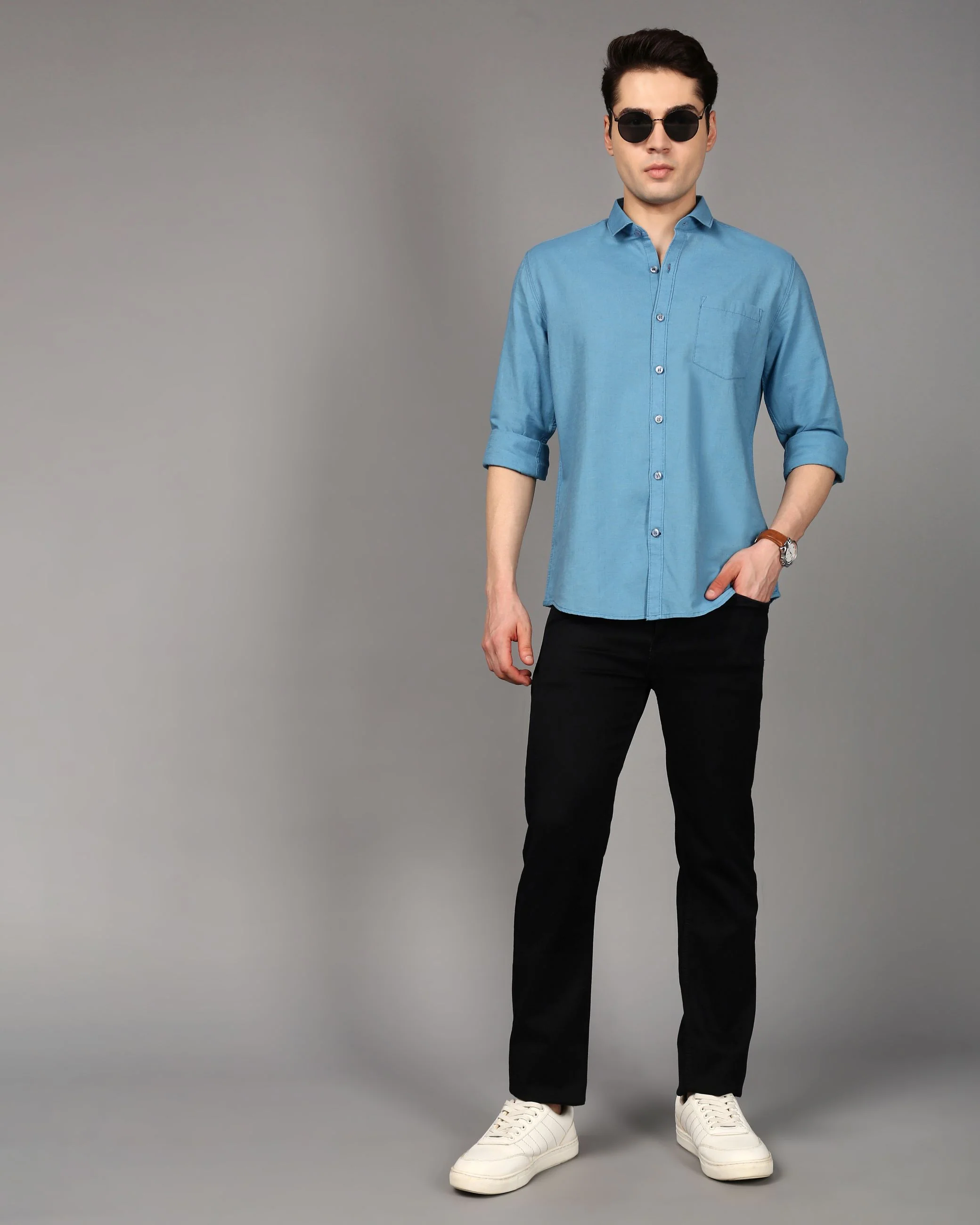 Men Blue Slim Fit Shirt - Image 4