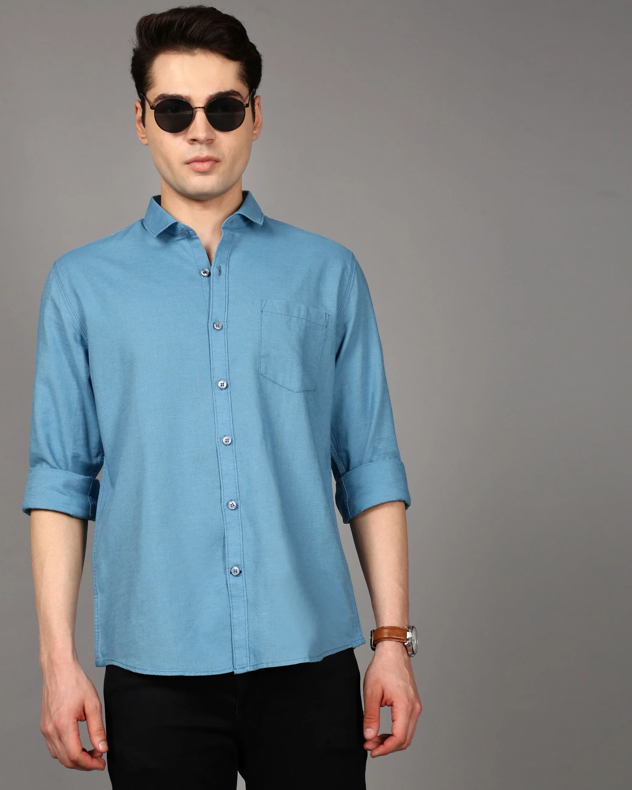 Men Blue Slim Fit Shirt - Image 5