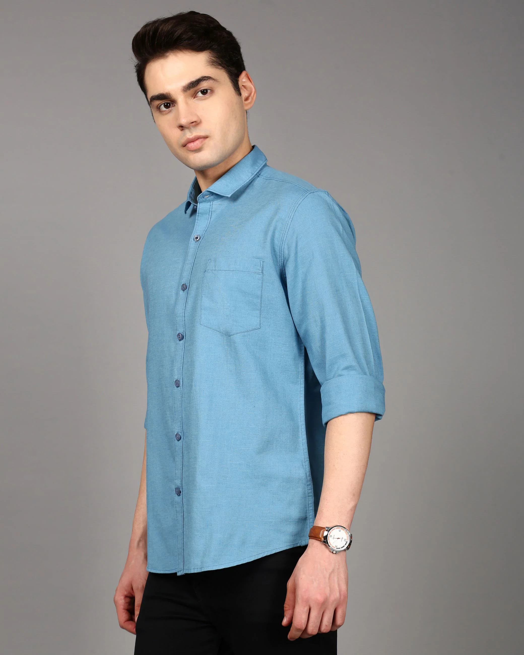 Men Blue Slim Fit Shirt - Image 6