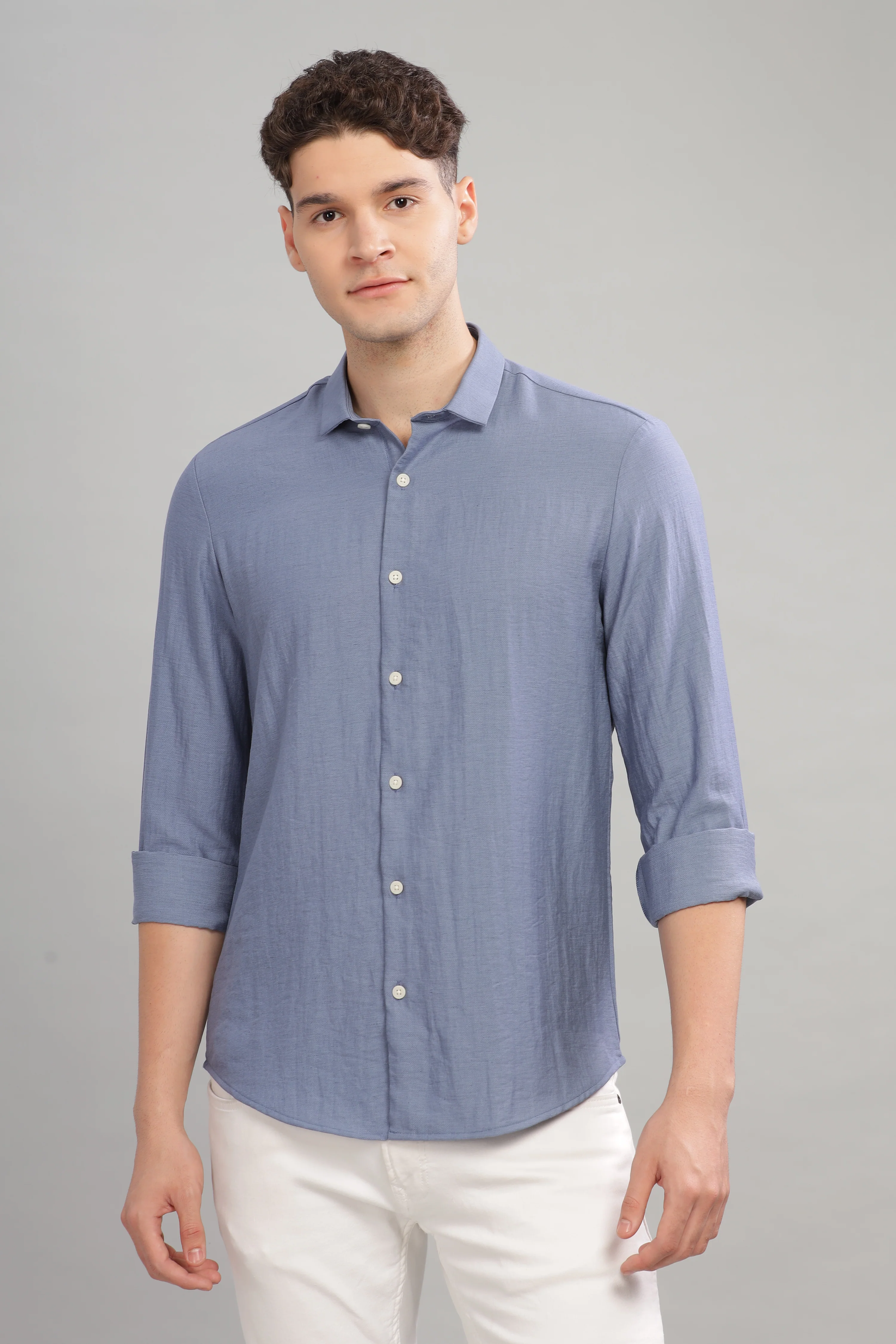 Men Blue Slim Fit Shirt - Image 2