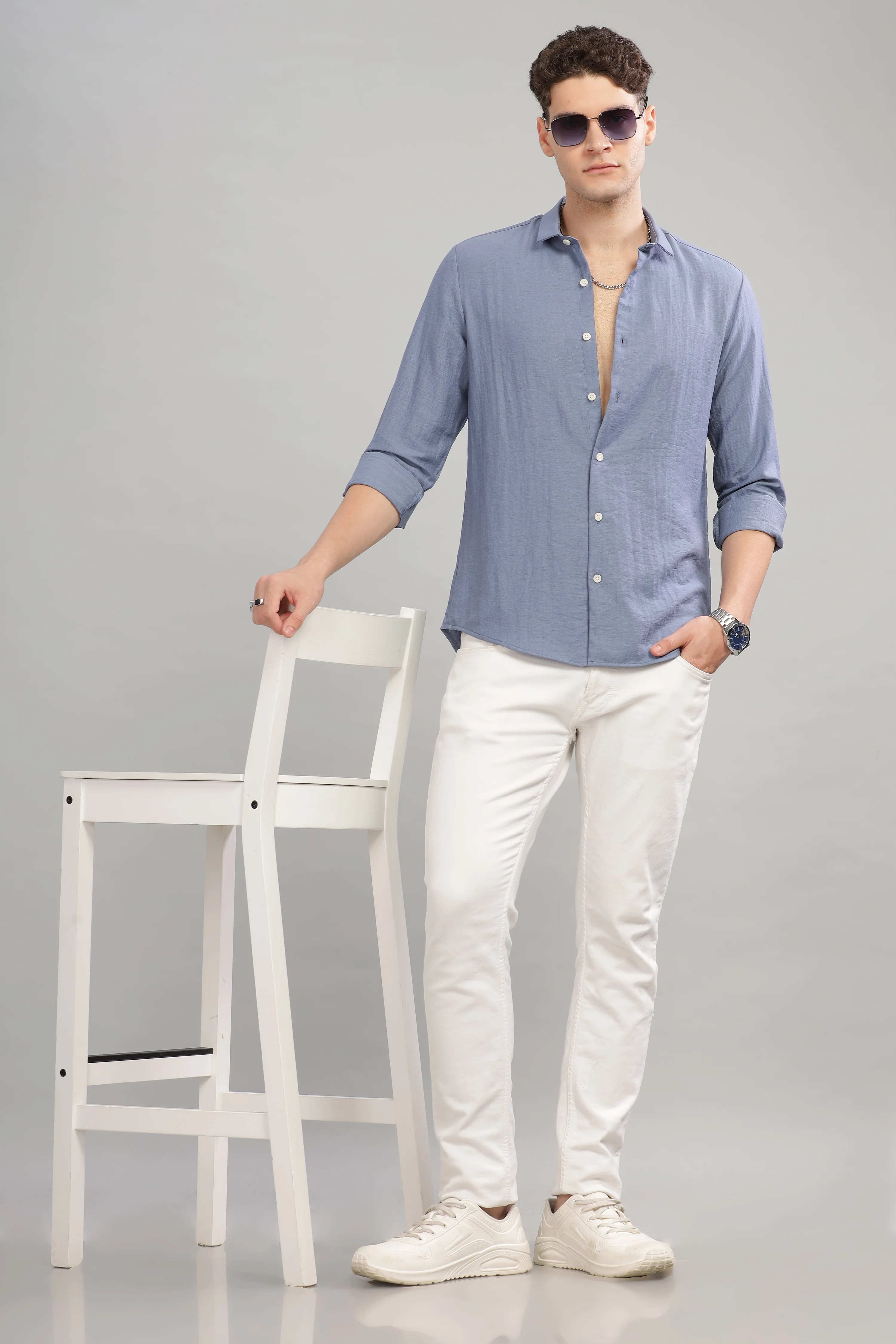 Men Blue Slim Fit Shirt - Image 4