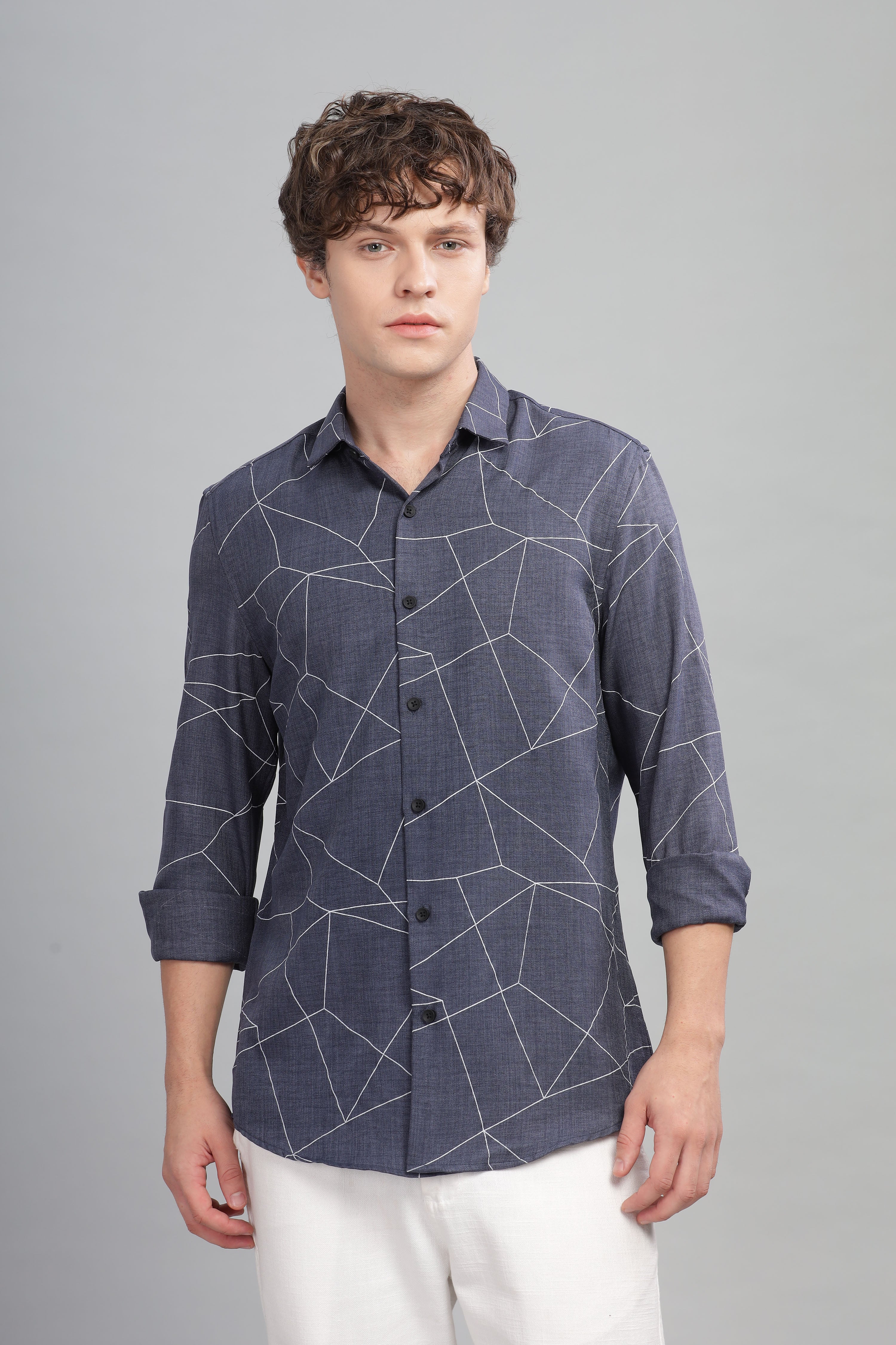 Men Blue Slim Fit Shirt - Image 2