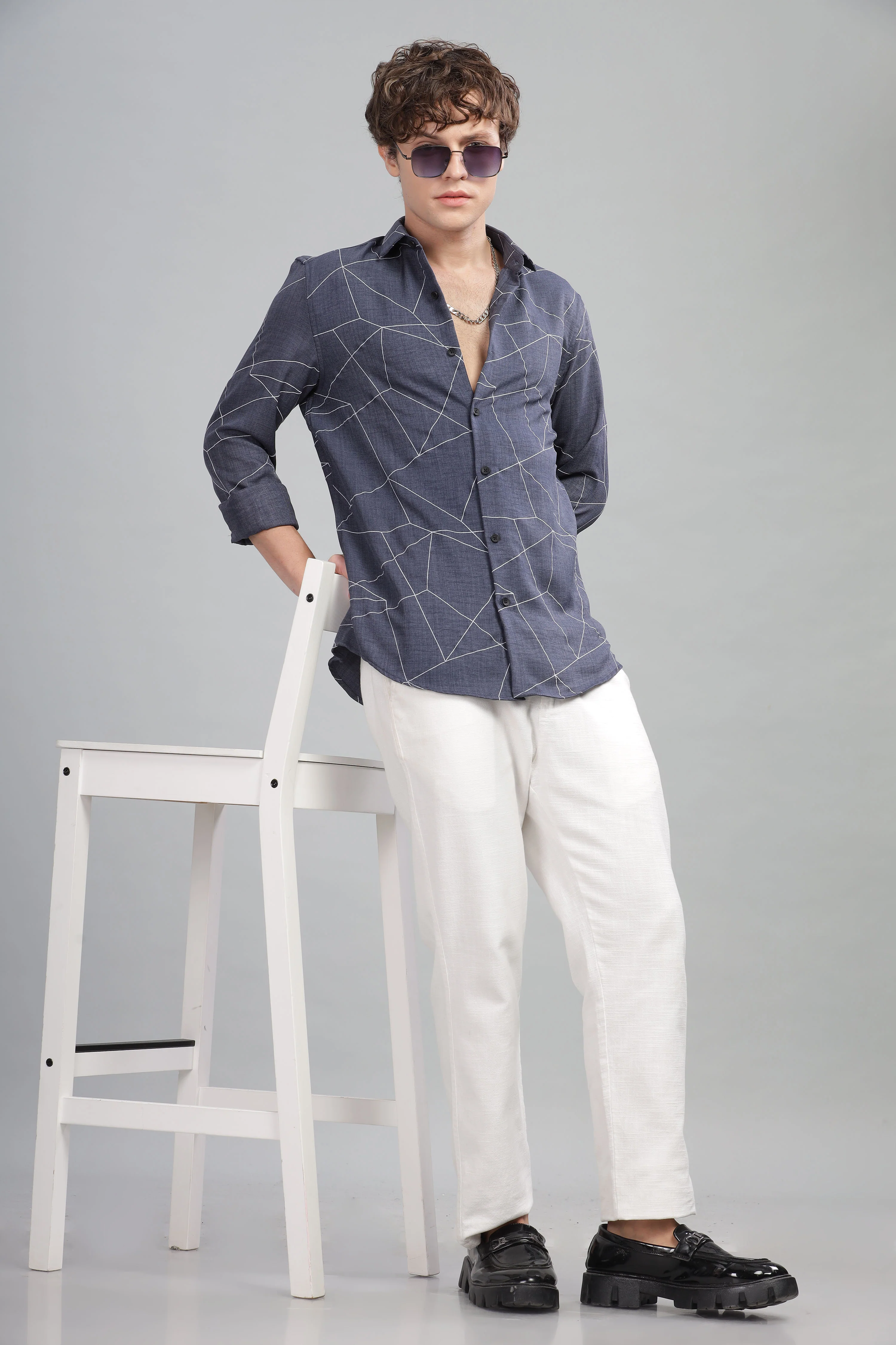 Men Blue Slim Fit Shirt - Image 3