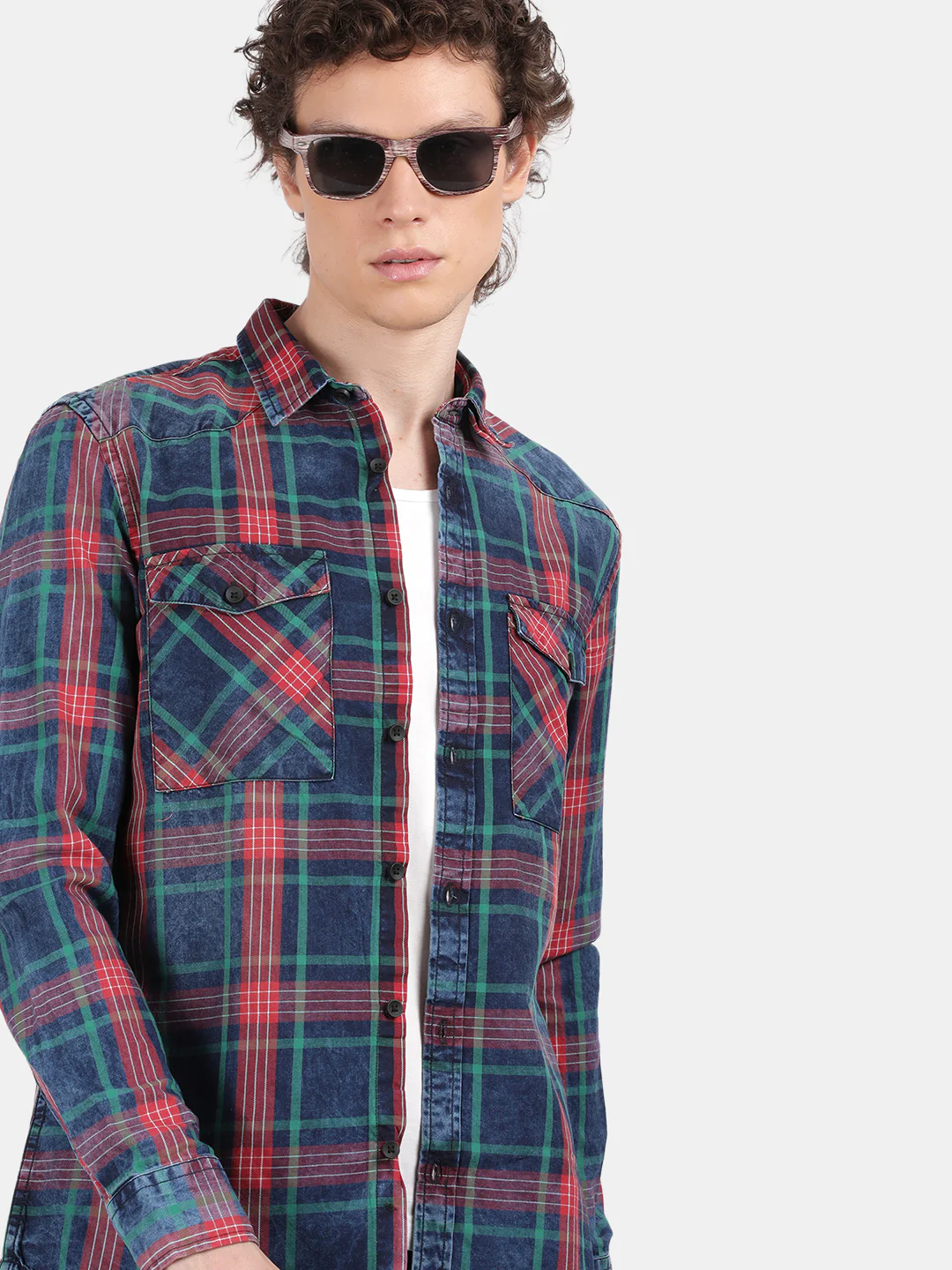 Men Blue Slim Fit Spread Collar Full Sleeve Casual Shirt - Image 2