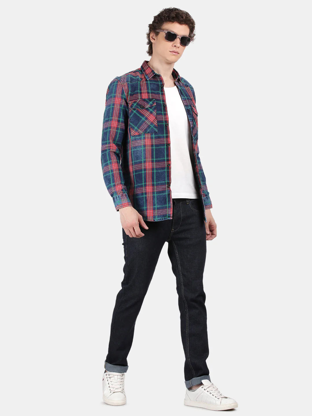 Men Blue Slim Fit Spread Collar Full Sleeve Casual Shirt - Image 4