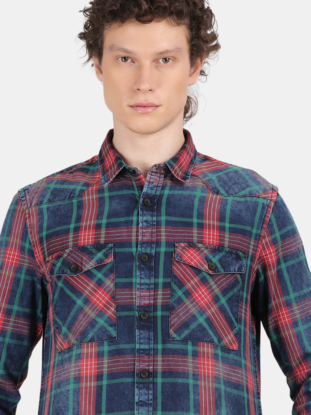 Men Blue Slim Fit Spread Collar Full Sleeve Casual Shirt - Image 5