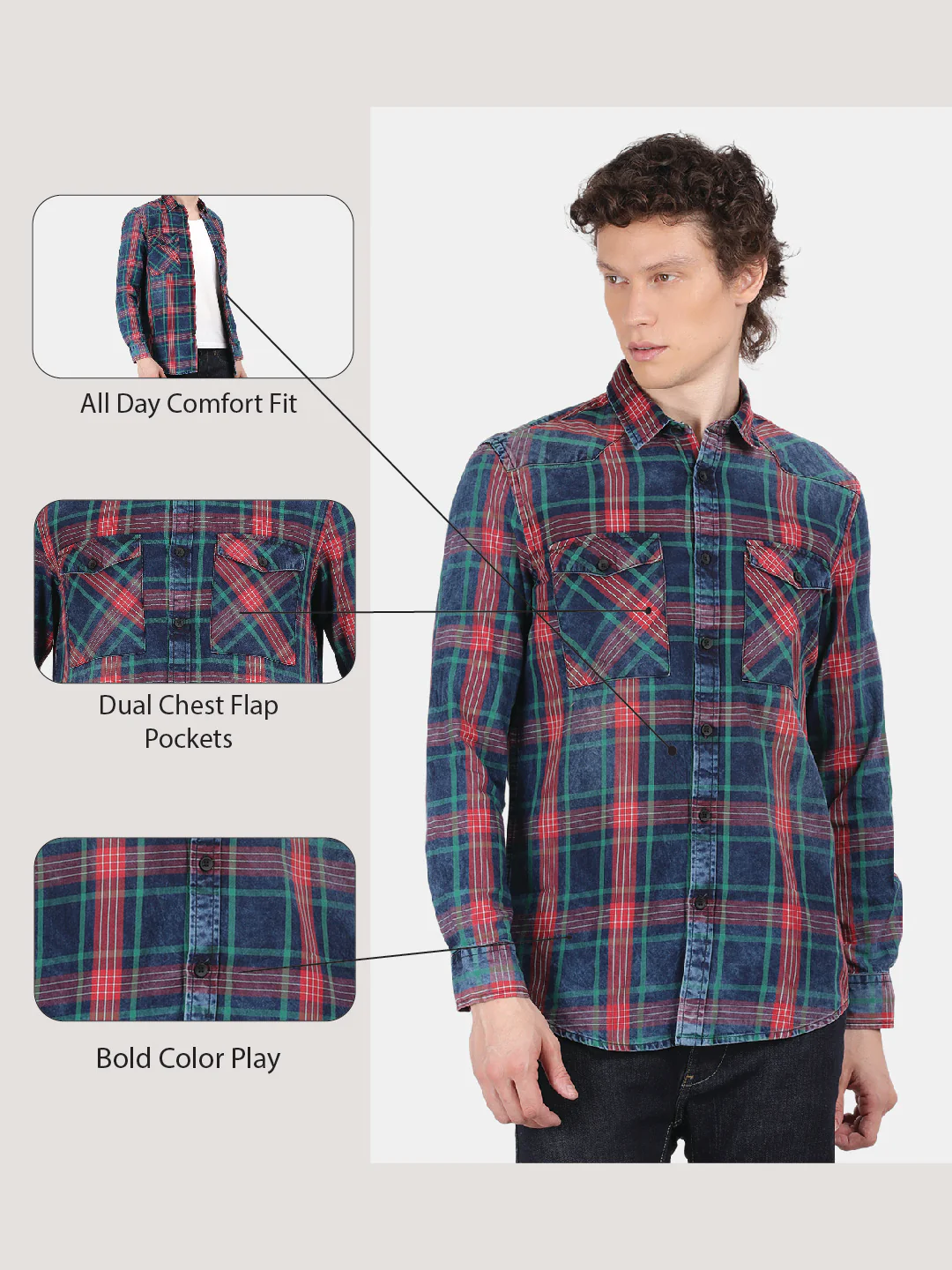 Men Blue Slim Fit Spread Collar Full Sleeve Casual Shirt - Image 6