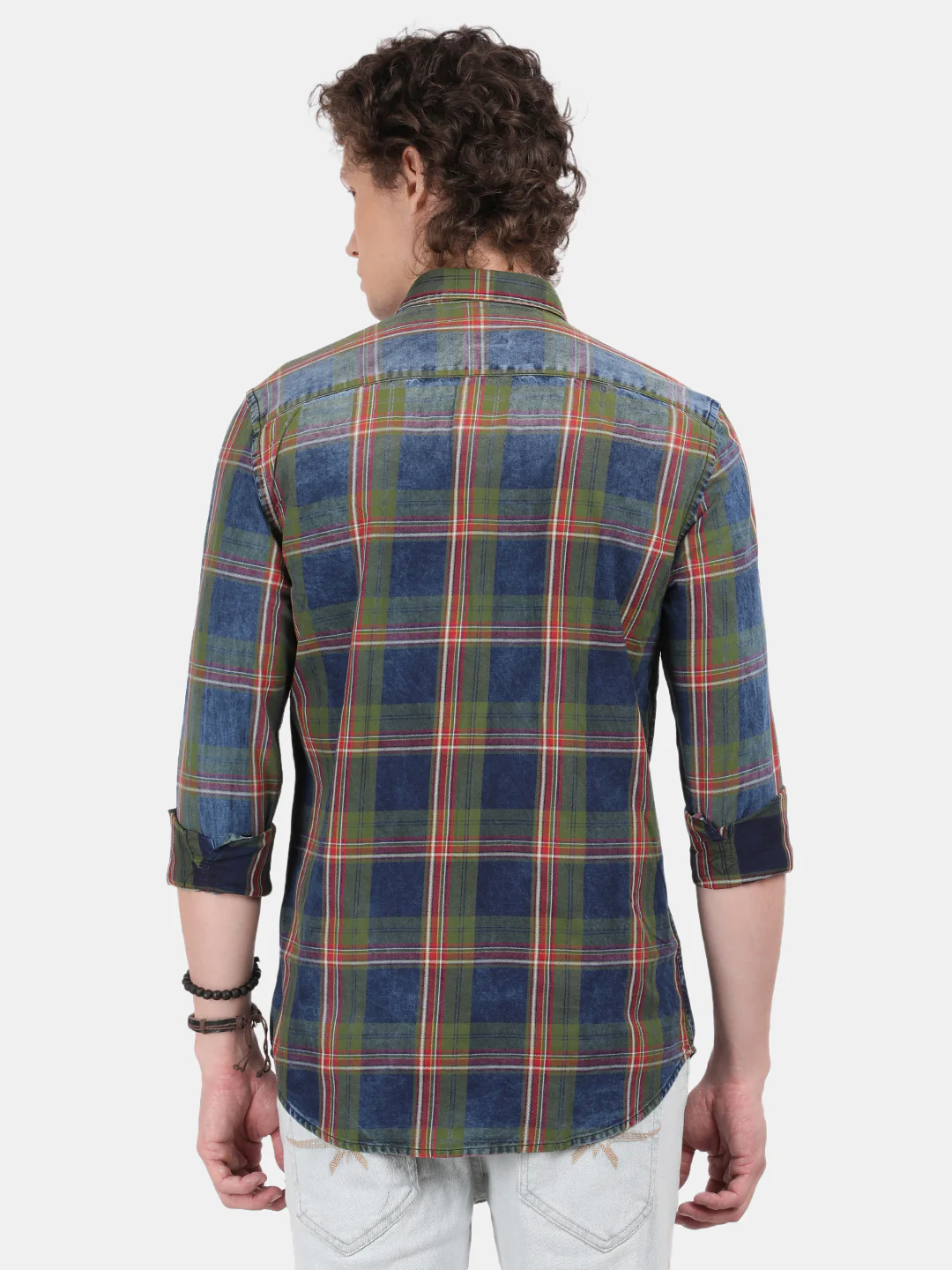 Men Blue Slim Fit Spread Collar Full Sleeve Casual Shirt - Image 3