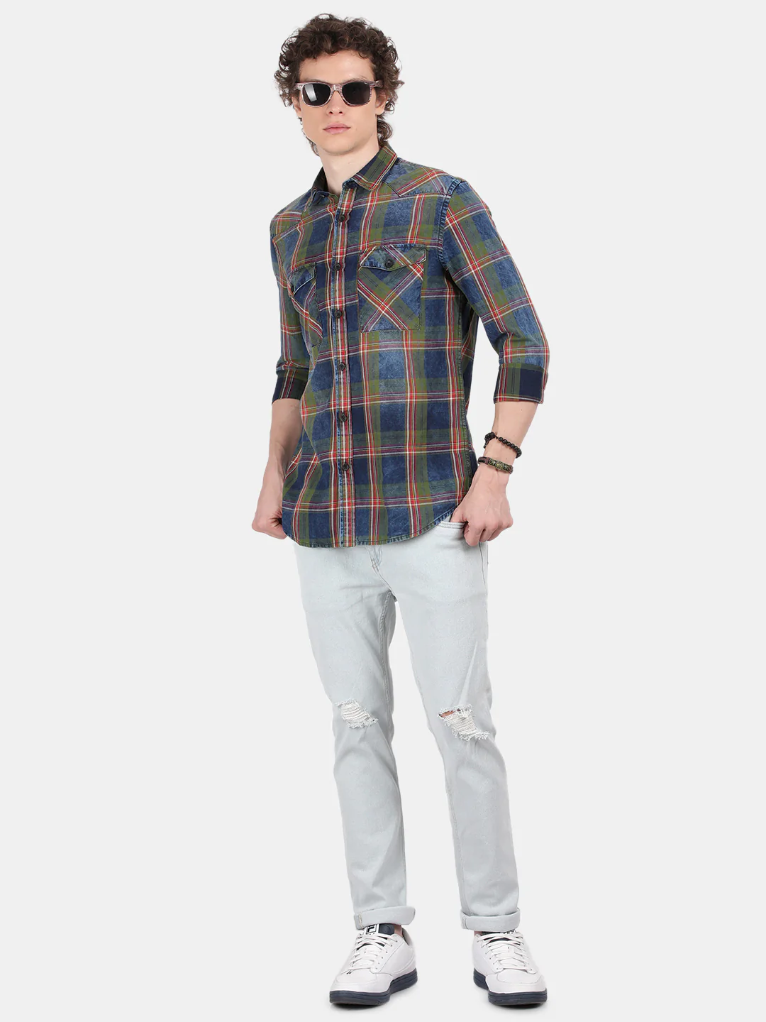 Men Blue Slim Fit Spread Collar Full Sleeve Casual Shirt - Image 4