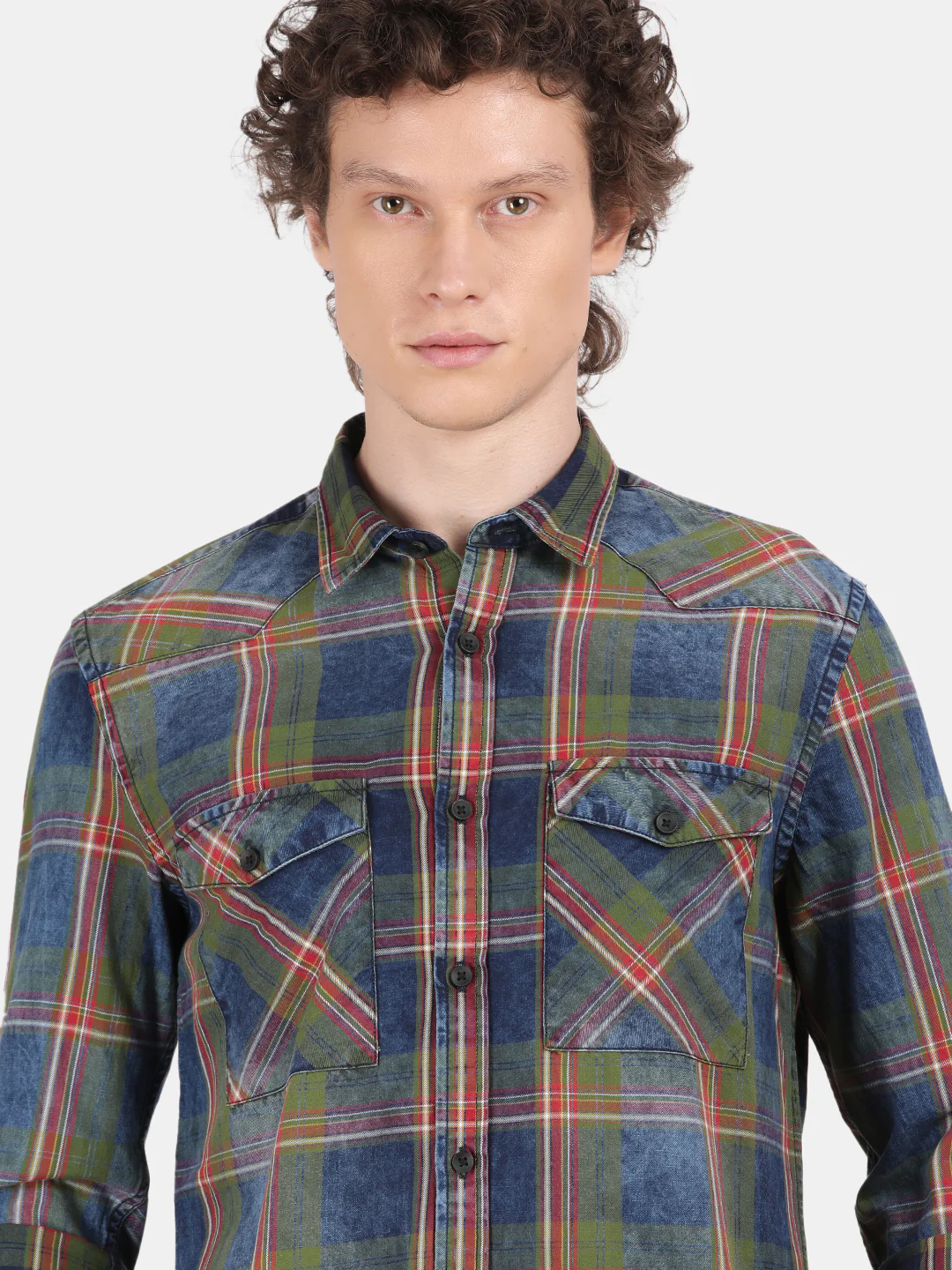 Men Blue Slim Fit Spread Collar Full Sleeve Casual Shirt - Image 5