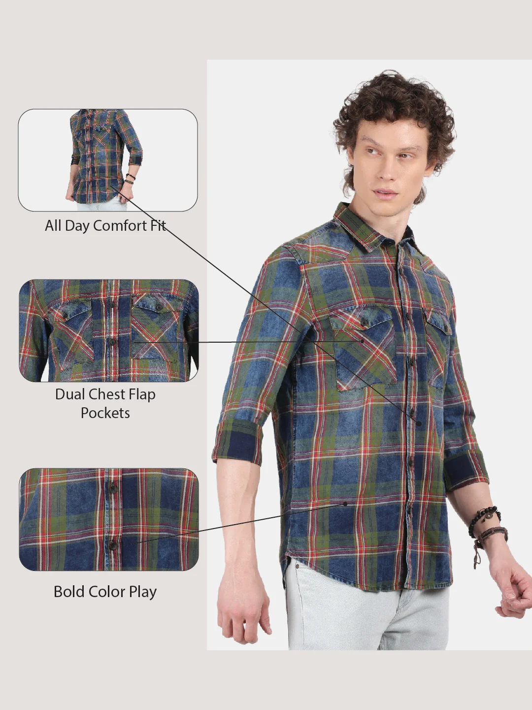 Men Blue Slim Fit Spread Collar Full Sleeve Casual Shirt - Image 6