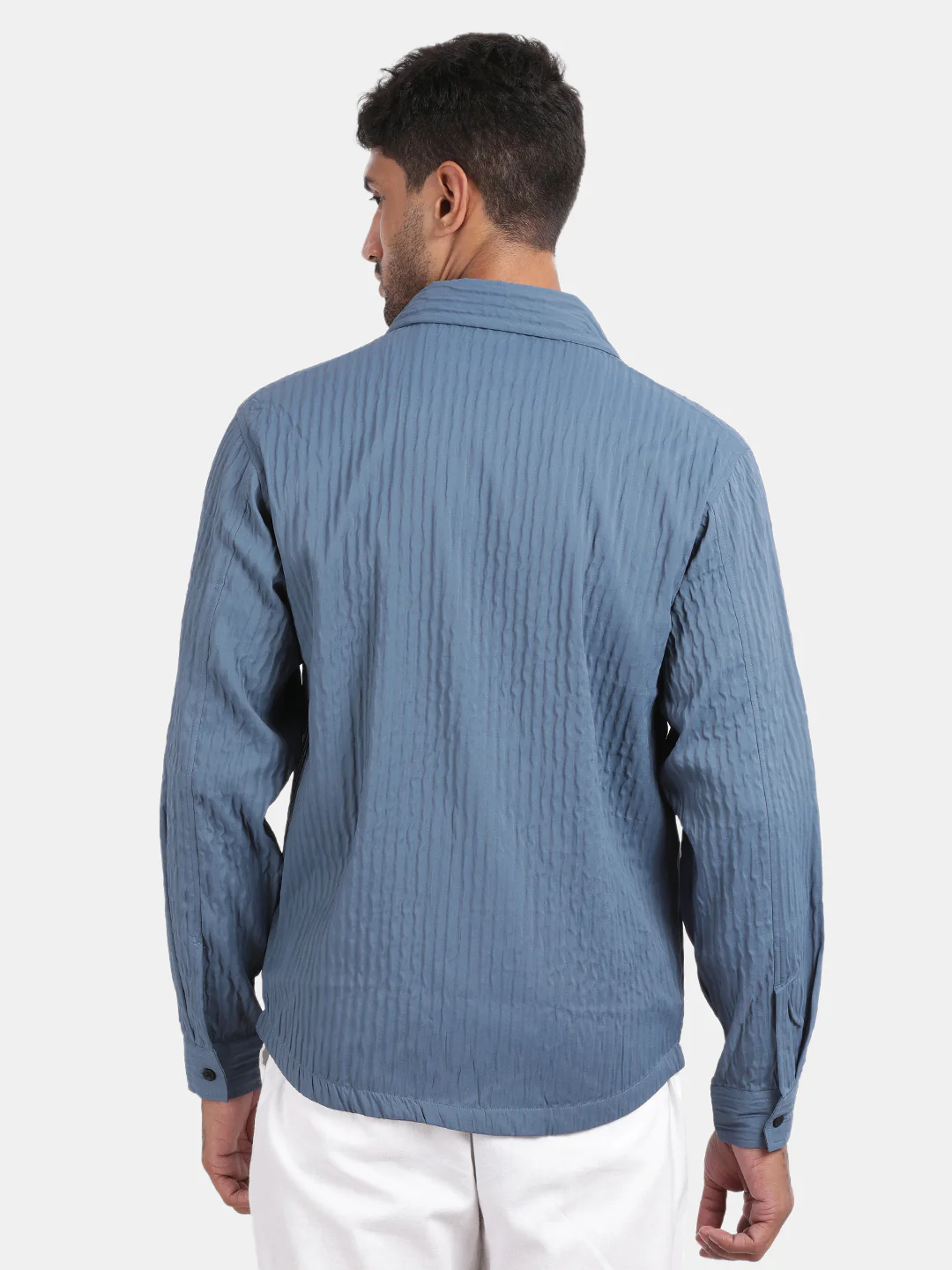 Men Blue Slim Fit Spread Collar Full Sleeve Casual Shirt - Image 3