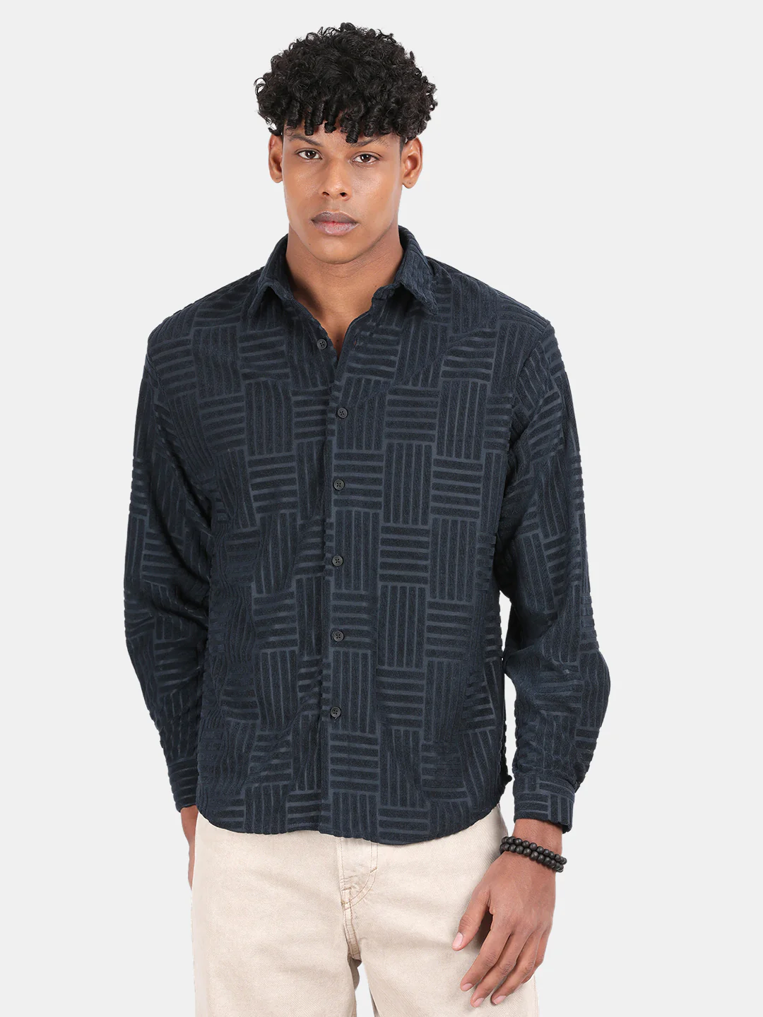 Men Blue Slim Fit Spread Collar Full Sleeve Casual Shirt - Image 2
